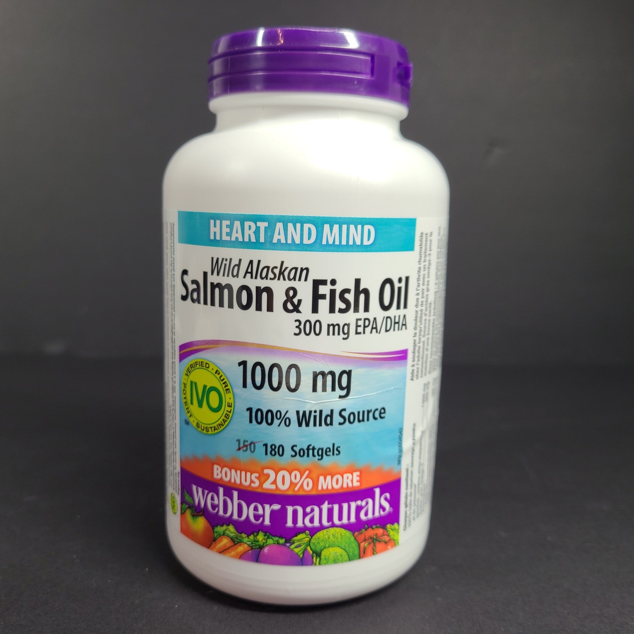 180 Ct Webber Naturals Wild Alaskan Salmon & Fish Oil EPA DHA 1000 mg EXP 12/25