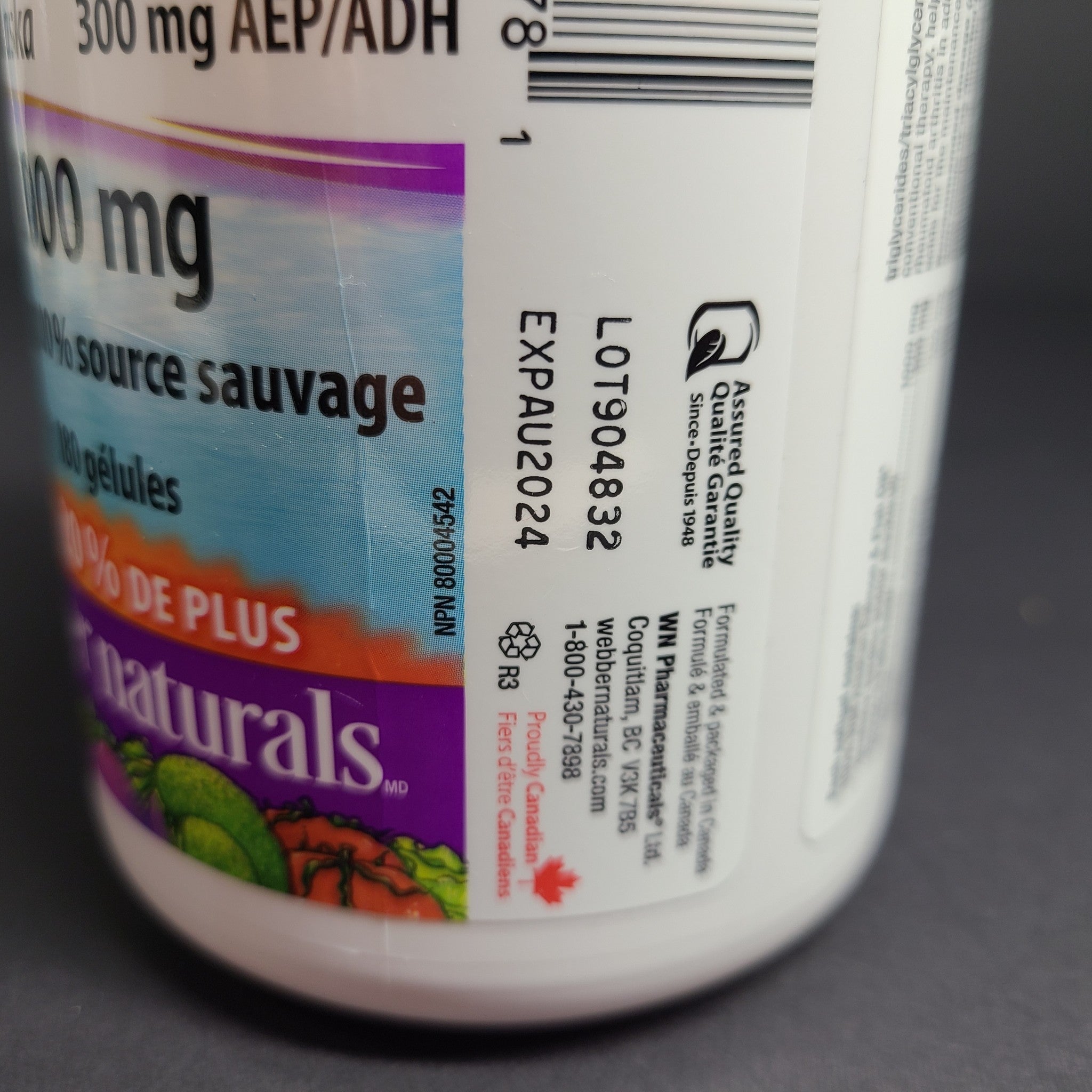 180 Ct Webber Naturals Wild Alaskan Salmon & Fish Oil EPA DHA 1000 mg EXP 12/25