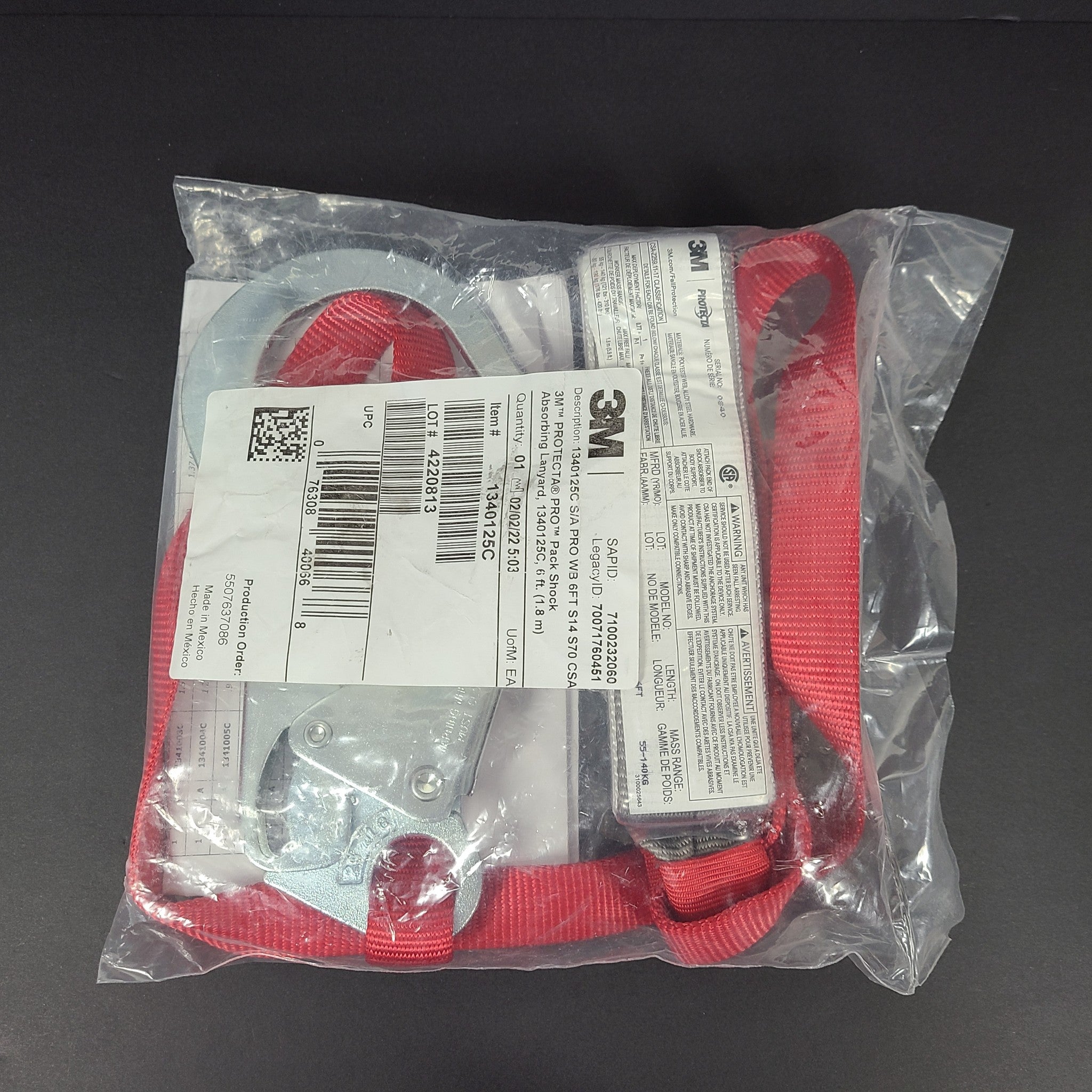 3M™ PROTECTA® PRO™ 6 ft Shock Absorbing Lanyard 1340125C 309lbs