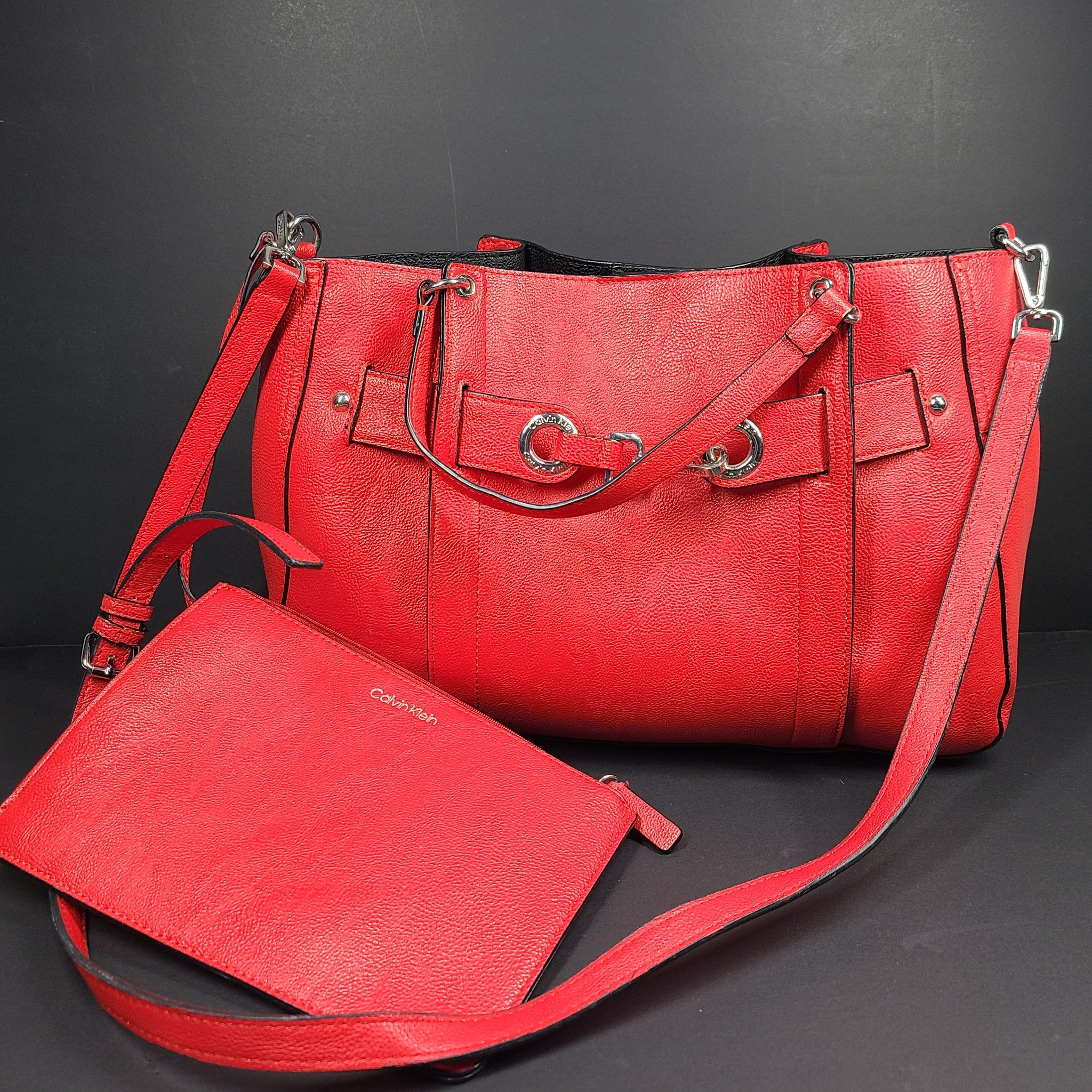 Calvin Klein Red Faux Leather Purse + Wristlet Pouch H9GDZKK1