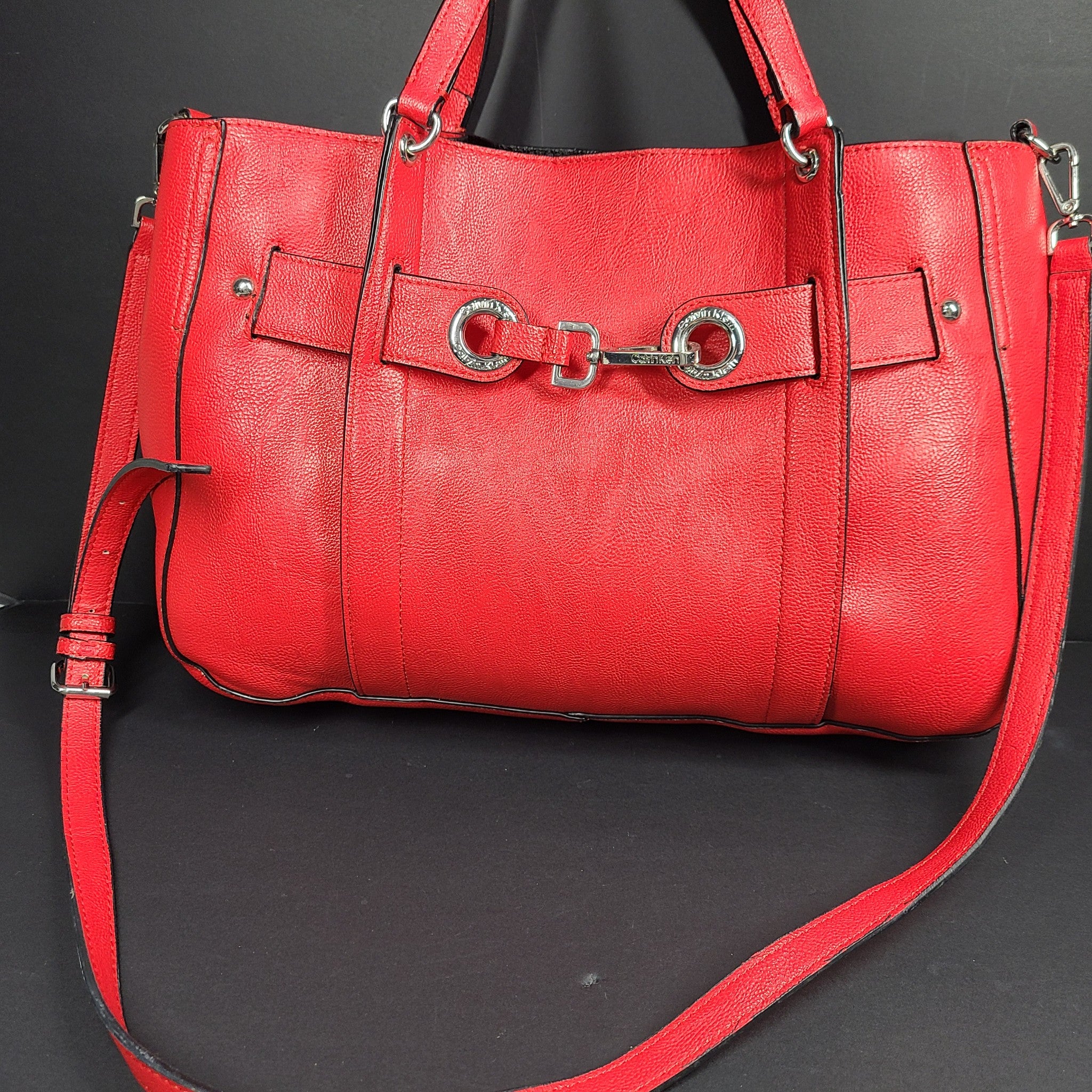 Calvin Klein Red Faux Leather Purse + Wristlet Pouch H9GDZKK1