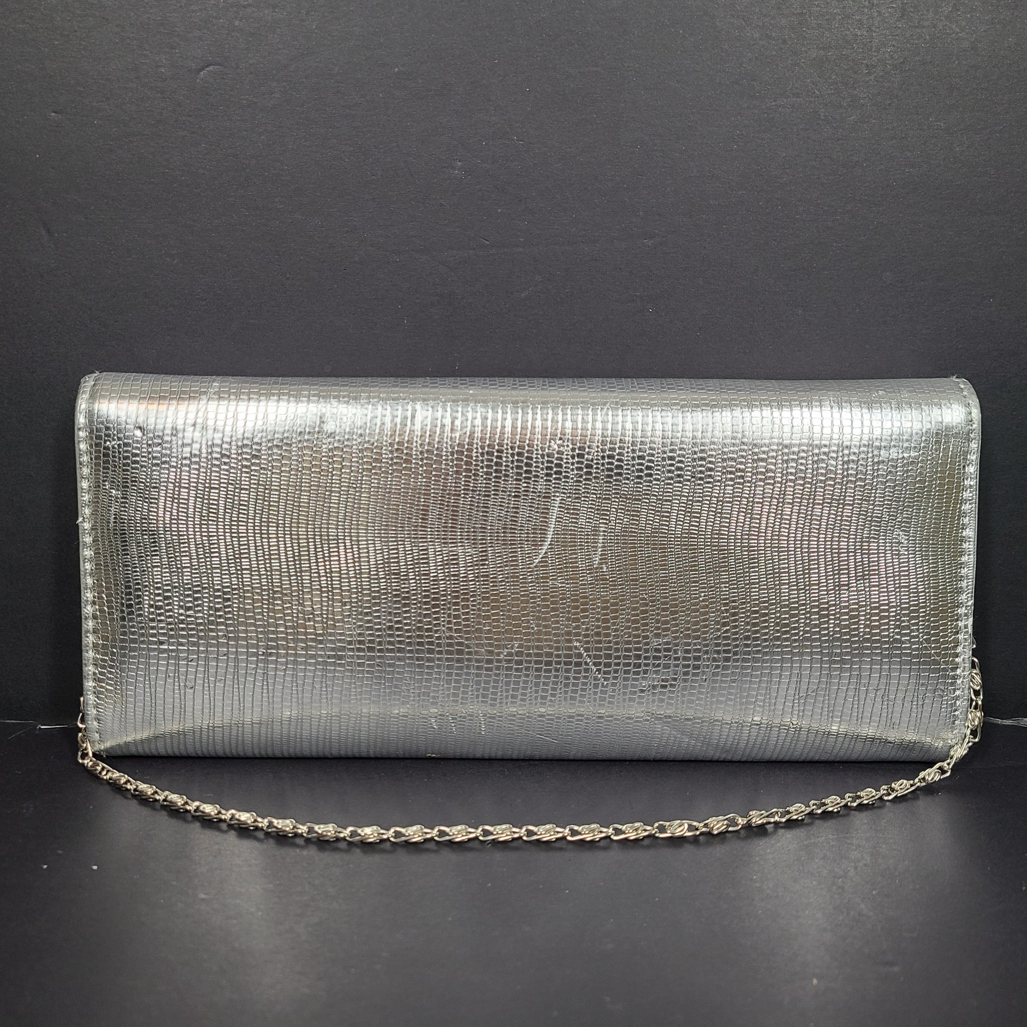 Aldo Women's Silver Baguette Clutch Evening Bag Purse w/ Shoulder Strap