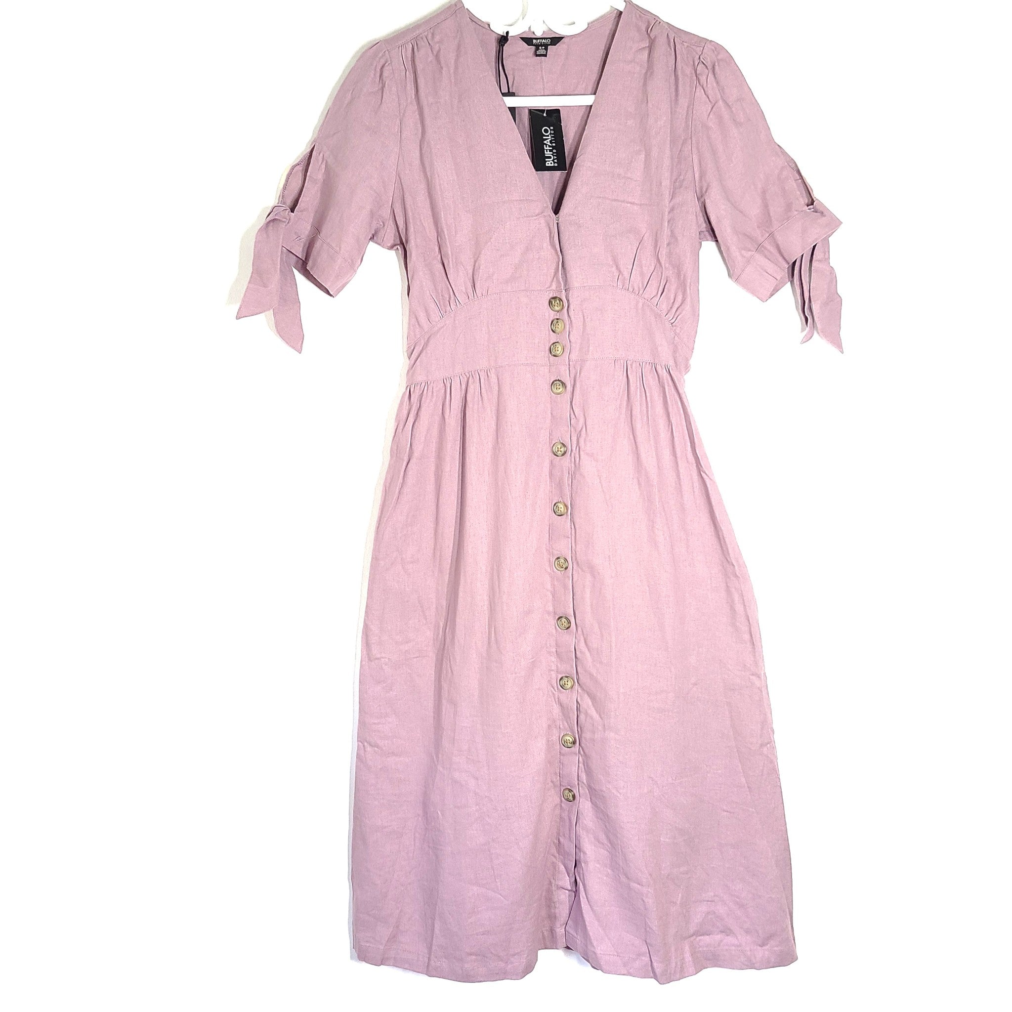 Buffalo David Bitton Buttoned Linen Mariposa Dress Elderberry Lavender Sz S