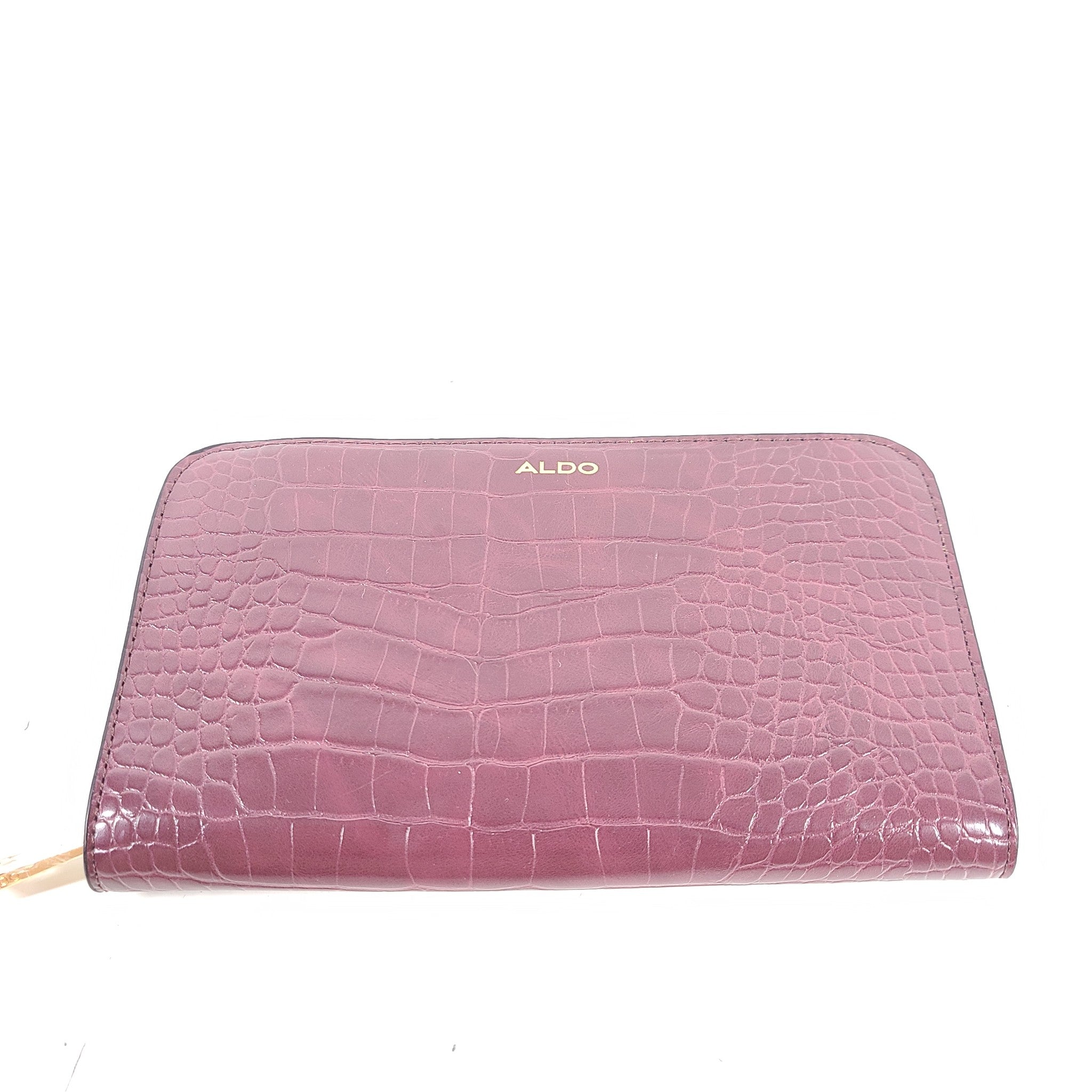 Aldo Silencer Clutch Wallet Burgundy Faux Alligator Leather