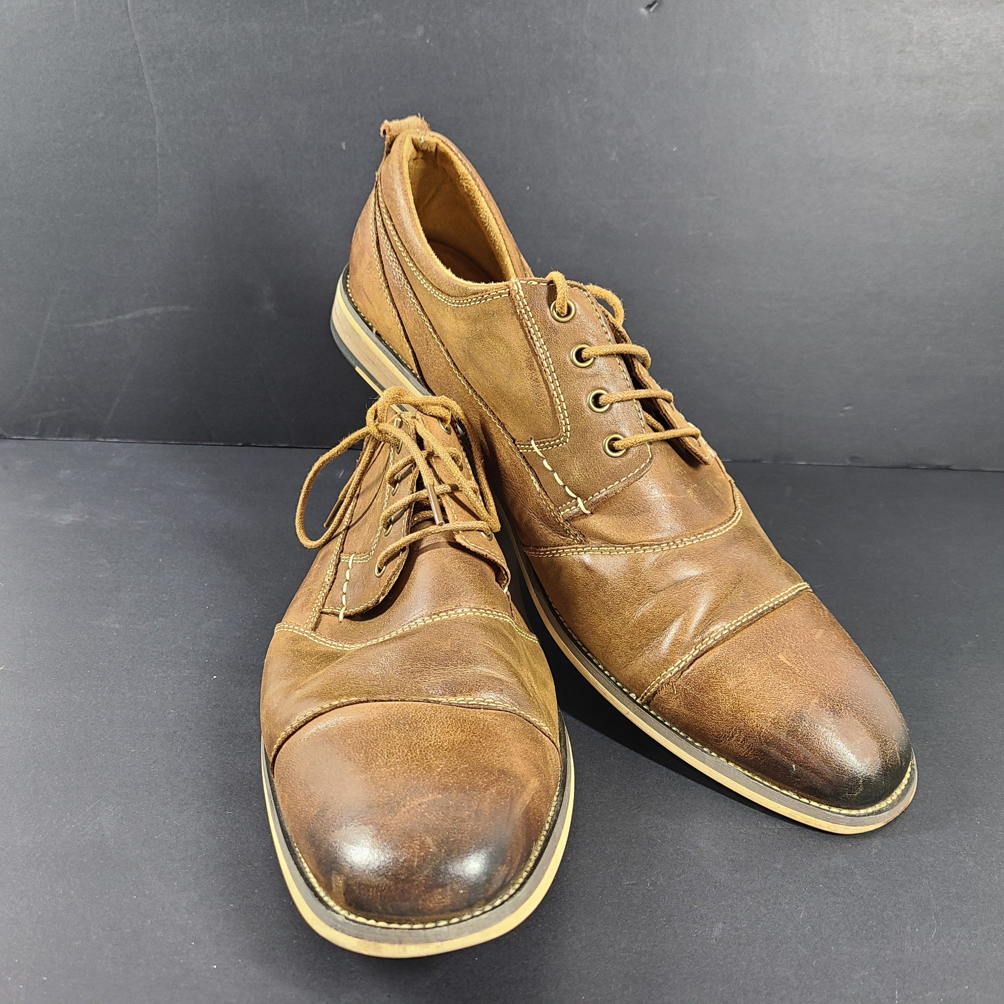 Steve Madden Men's Jessup Cap Toe Oxford Shoes Brown Leather US Sz 13