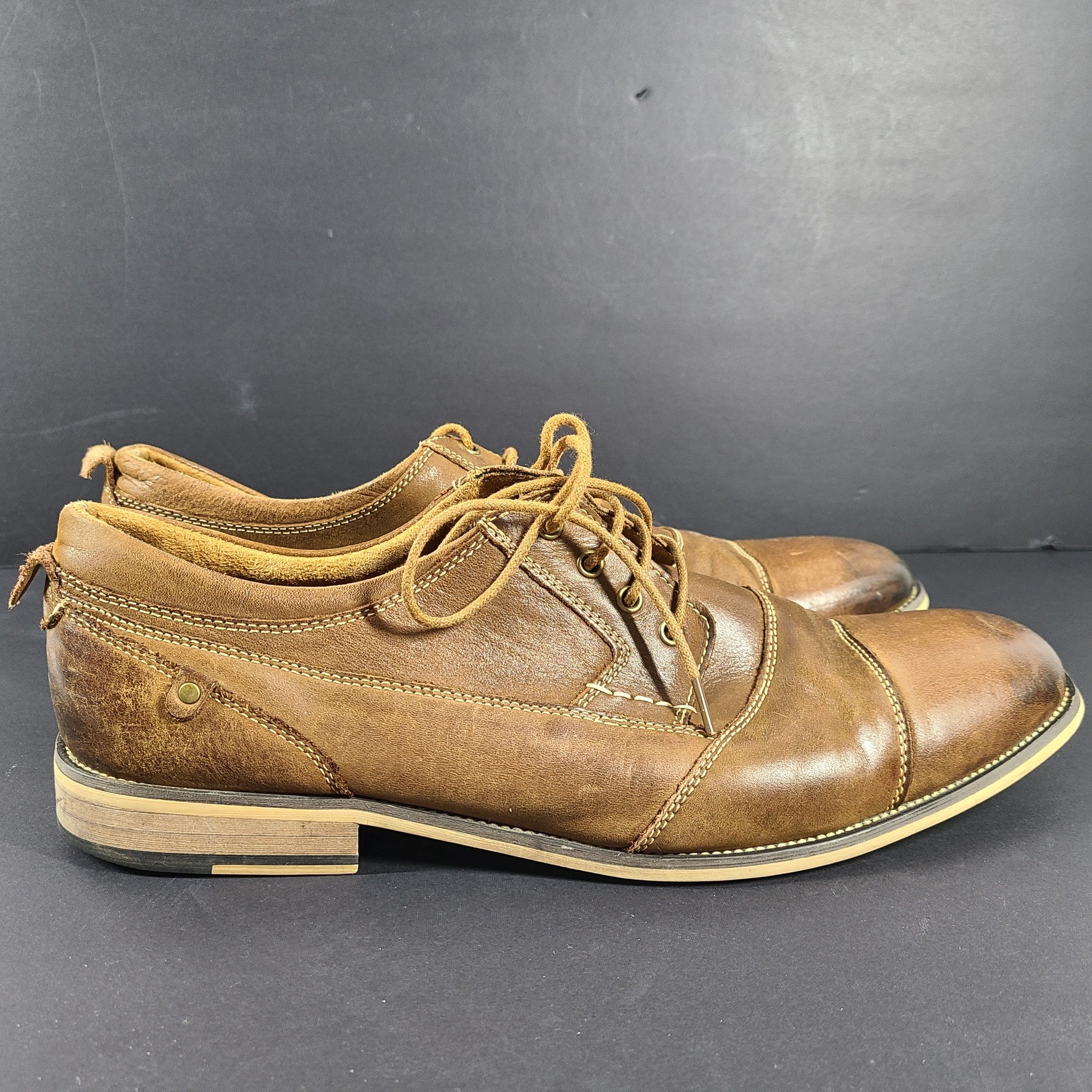 Steve Madden Men's Jessup Cap Toe Oxford Shoes Brown Leather US Sz 13
