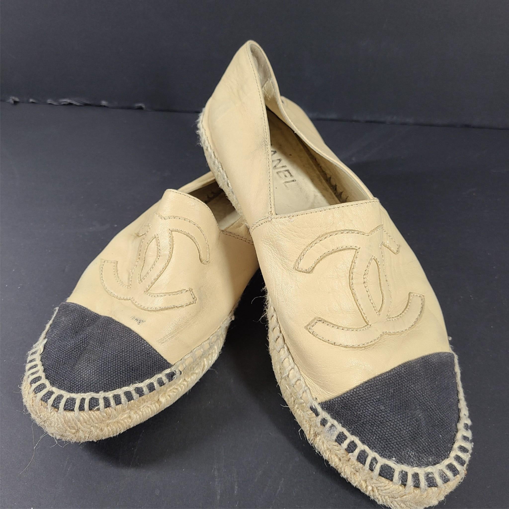 Chanel Women's Lambskin Leather CC Cap Toe Espadrilles Beige/Black G29762 8