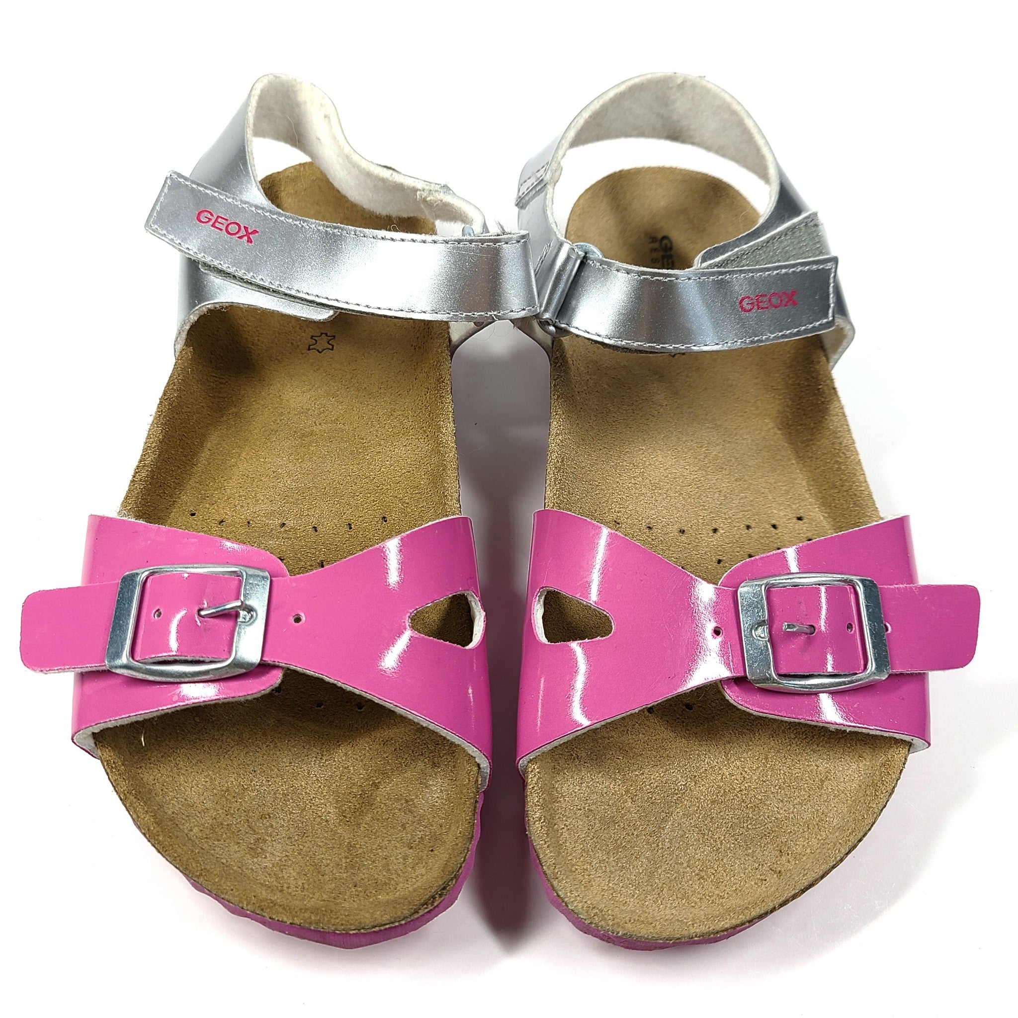 Geox Girls' Adriel Cork Open Sandals Pink and Silver US Size 3