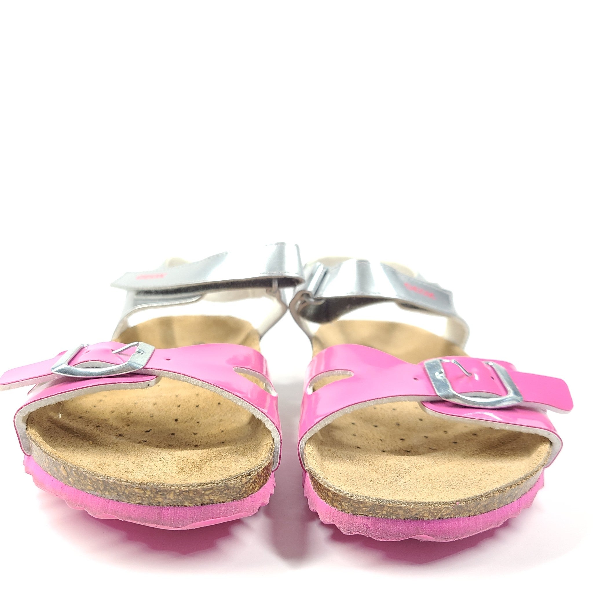 Geox Girls' Adriel Cork Open Sandals Pink and Silver US Size 3