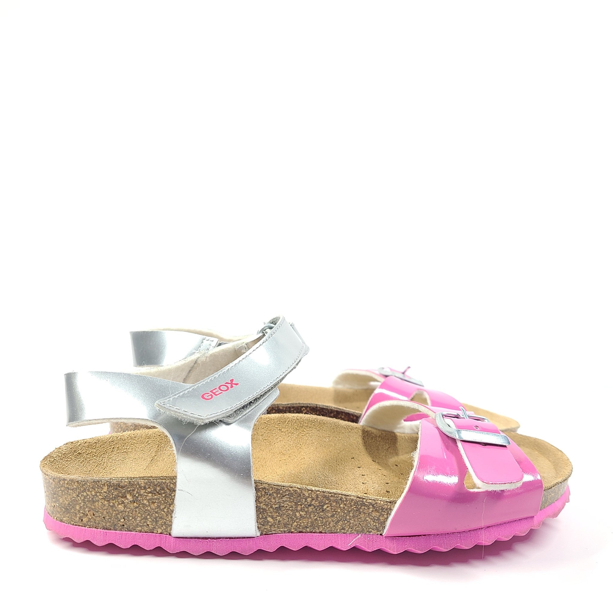 Geox Girls' Adriel Cork Open Sandals Pink and Silver US Size 3