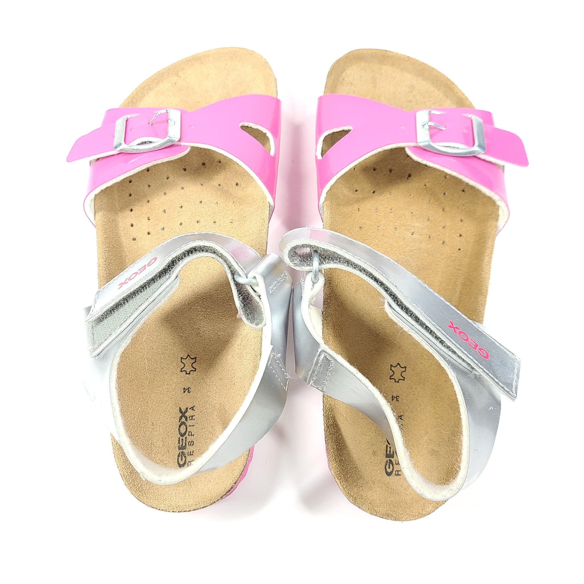 Geox Girls' Adriel Cork Open Sandals Pink and Silver US Size 3
