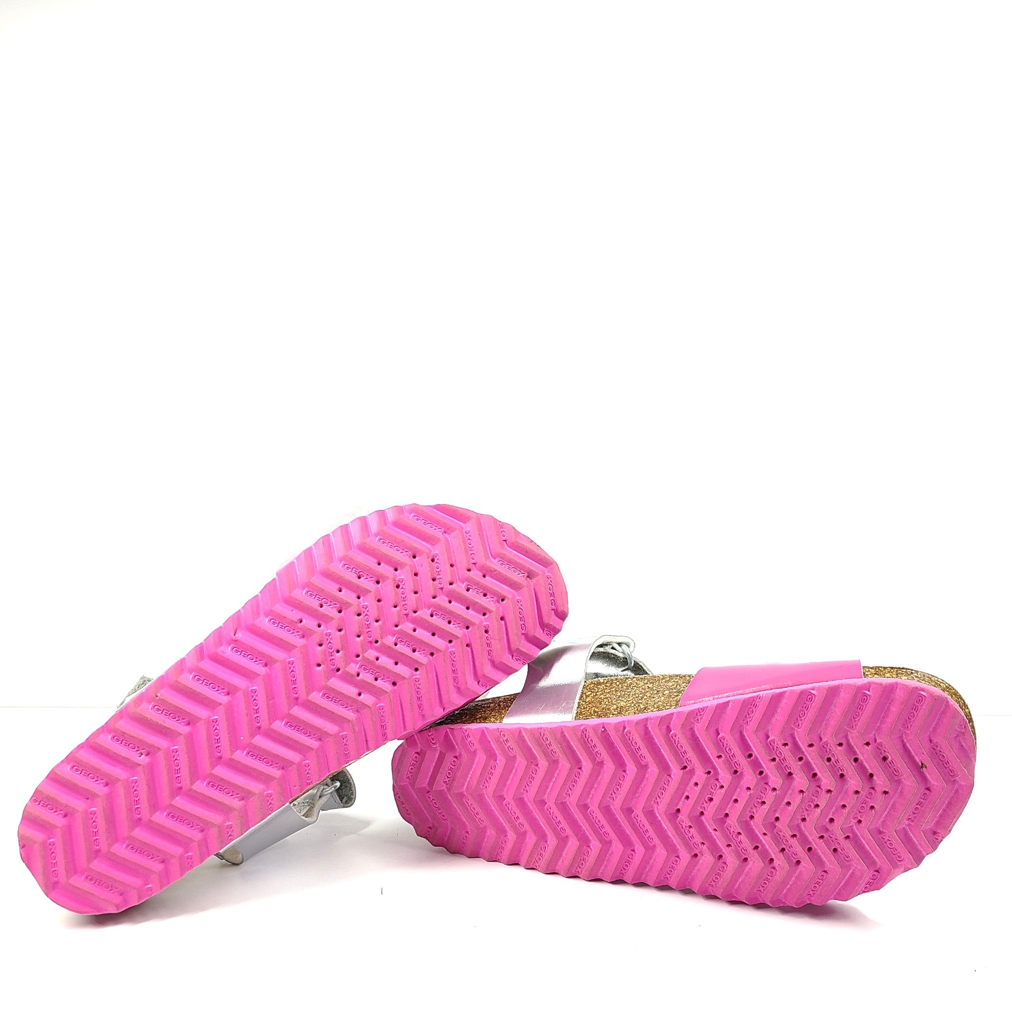 Geox Girls' Adriel Cork Open Sandals Pink and Silver US Size 3