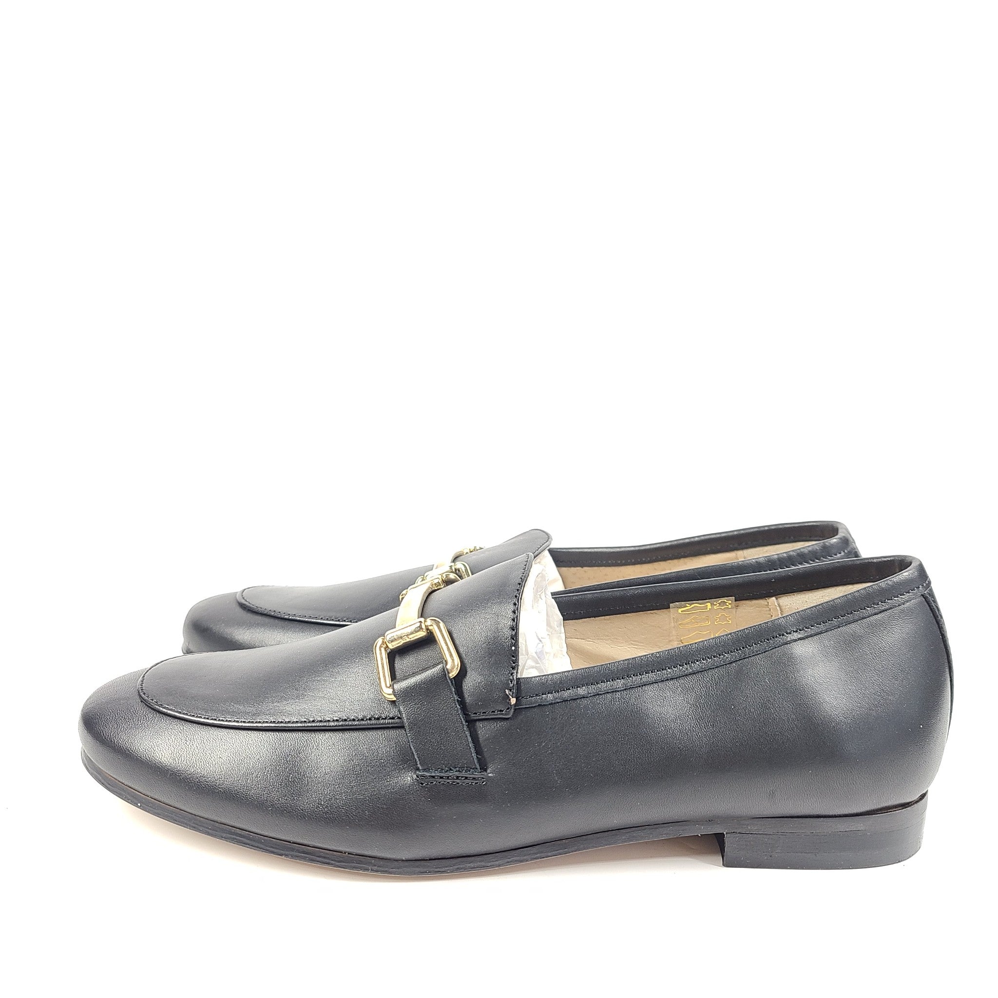 Jonak Paris Women's Sempre Black Leather Loafers Moccasins w/ Gold Buckle US 6