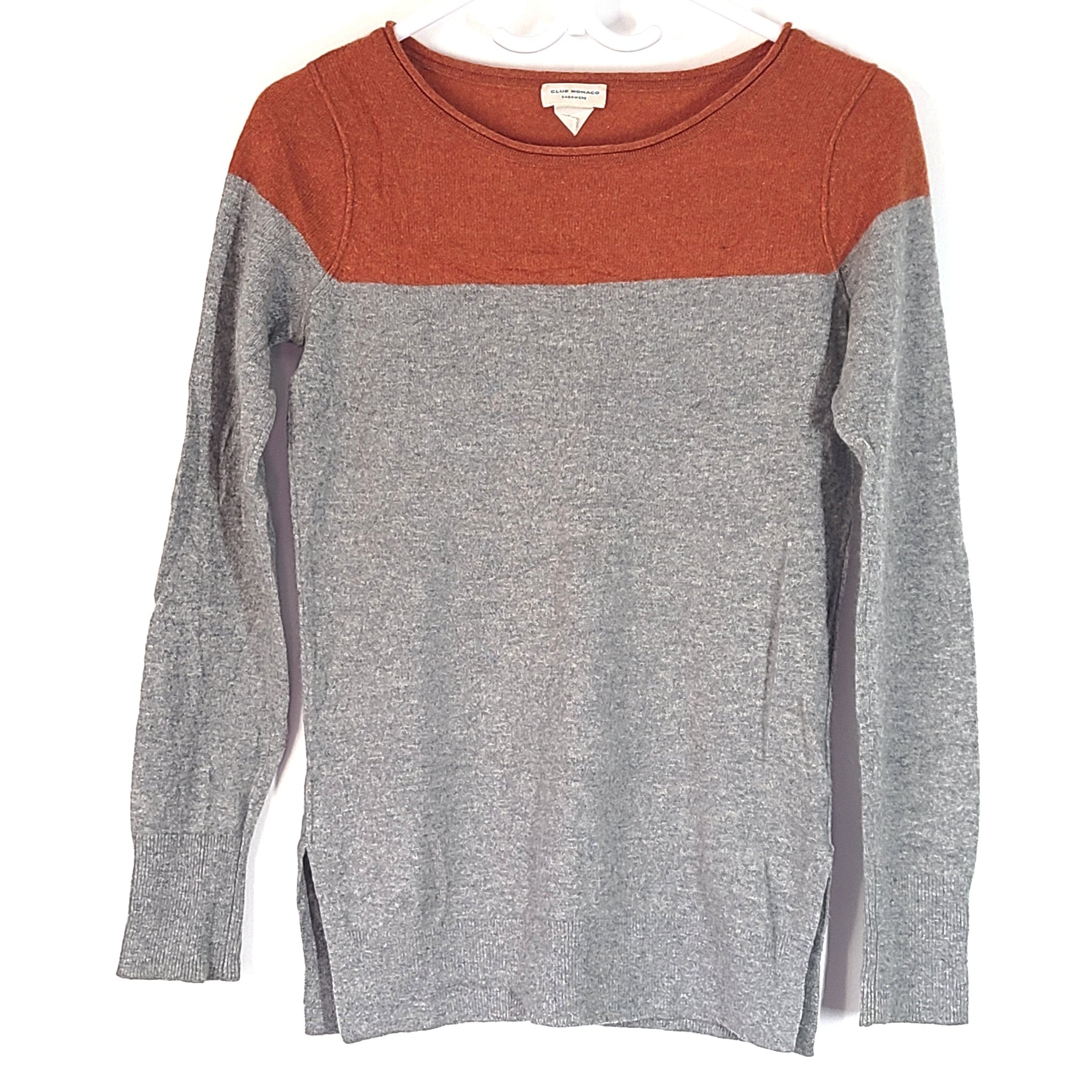 Club Monaco Women's Cashmere Sweater Color-Block Orange / Gray Sz XS