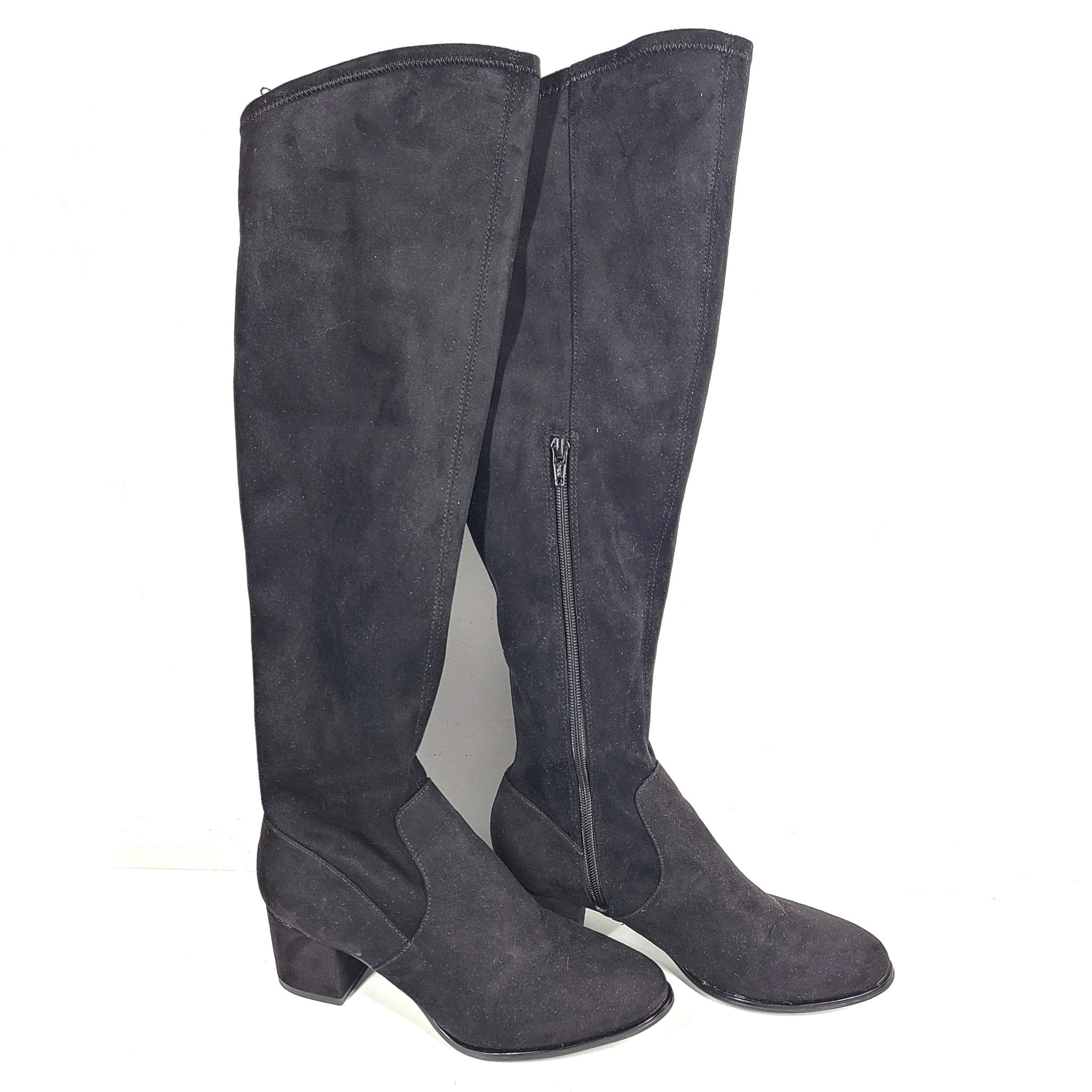 H&M Women's Over the Knee Block Heel Boots Faux Suede Black Sz 8