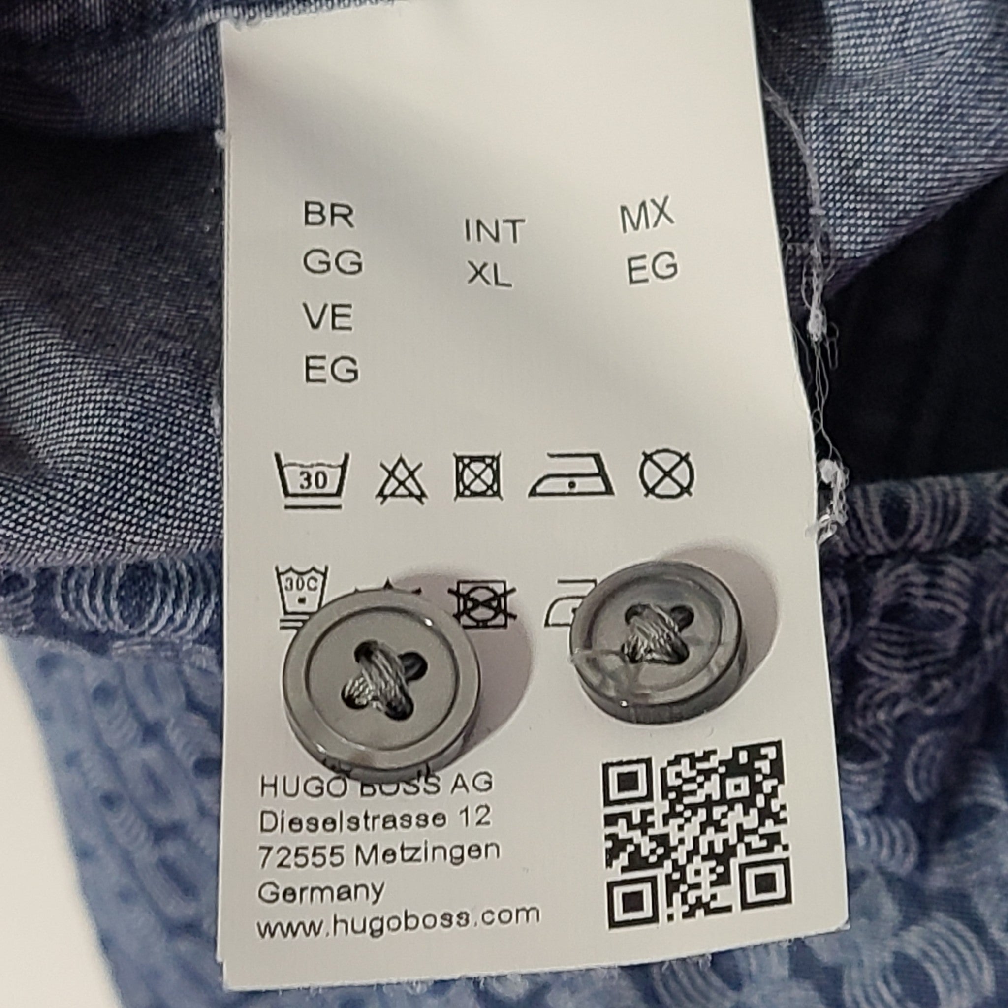 Hugo Boss Men's Standard Fit Patterned Denim Casual Button Up Shirt XL