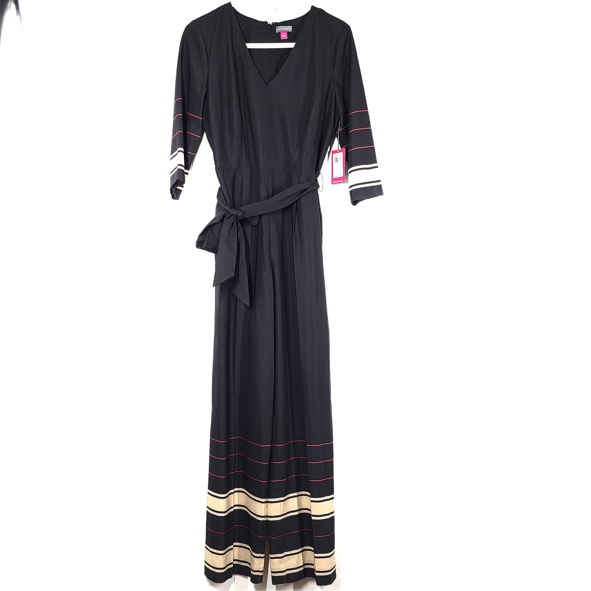 Vince Camuto Women's Wide Leg Belted Jumpsuit Black Sz 6