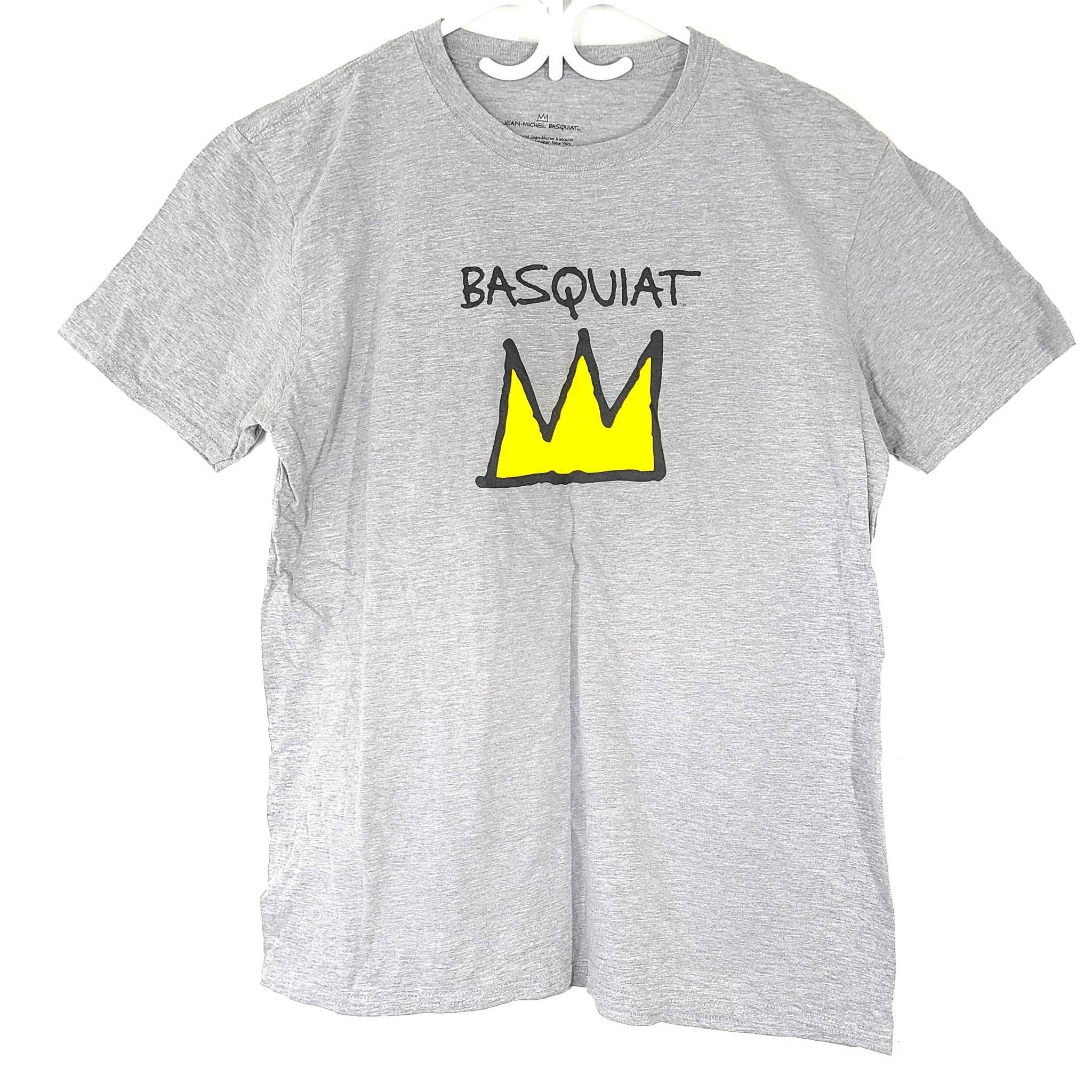 Jean-Michel Basquiat Men's T-Shirt by Artestar with Crown Logo Gray Sz L