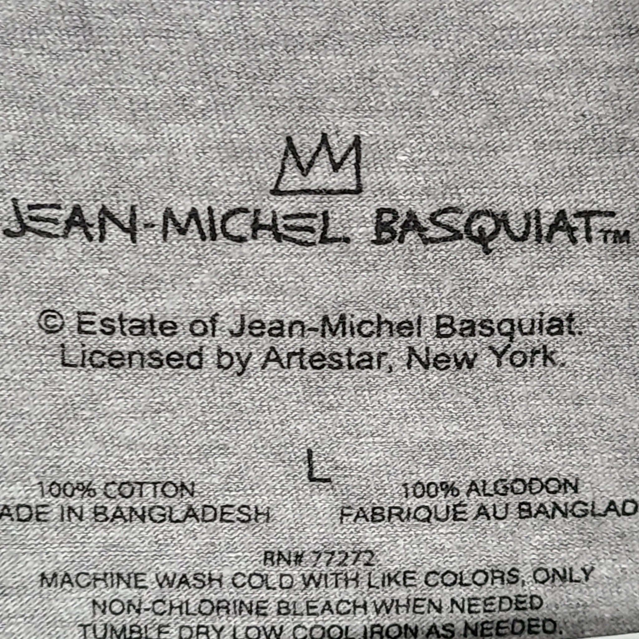 Jean-Michel Basquiat Men's T-Shirt by Artestar with Crown Logo Gray Sz L