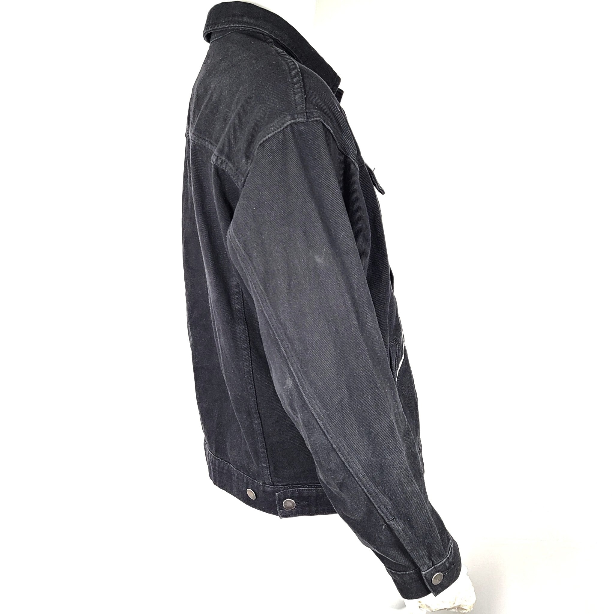 Riot Hill Men's Denim Trucker Jean Jacket Black Sz XL As Seen On Weeknd