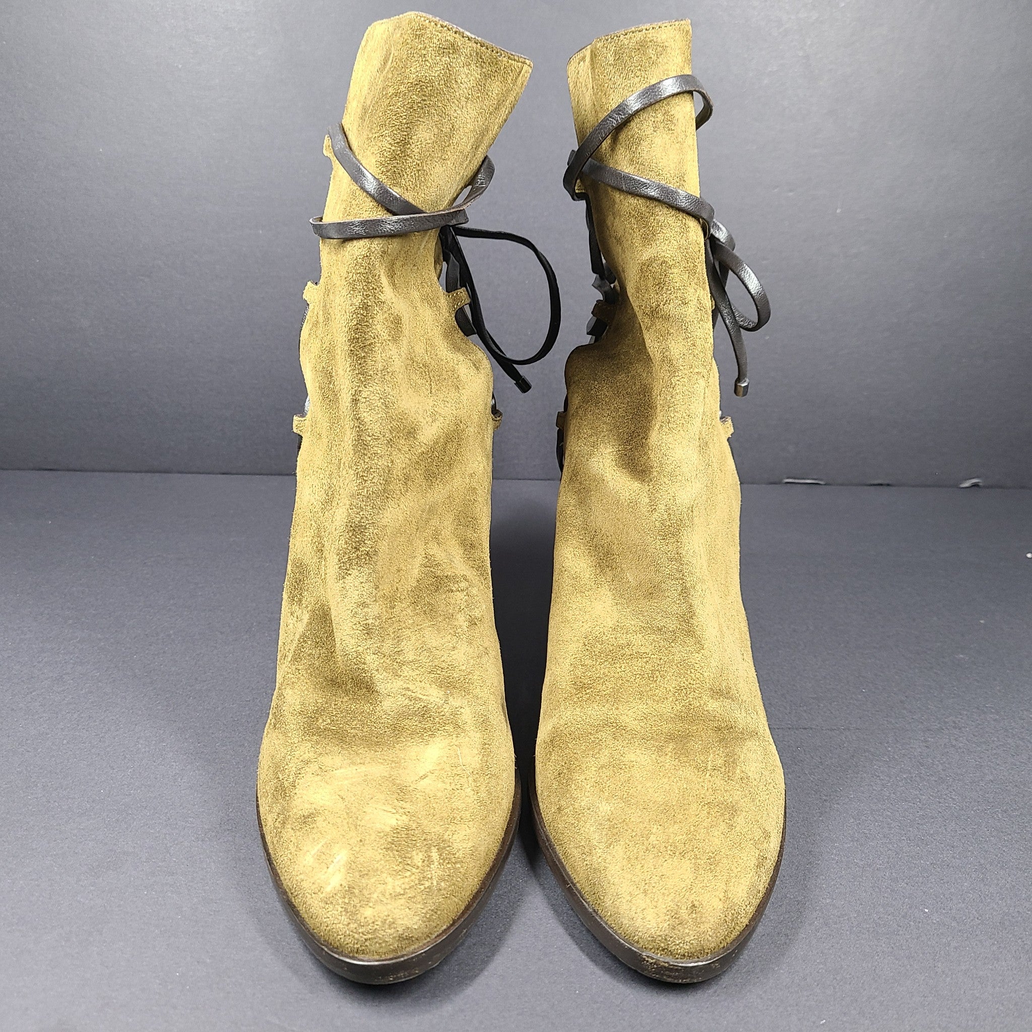 Jimmy Choo Hampton 80 Women's Block Heel Booties Suede Olive Sz 8 Made in Italy