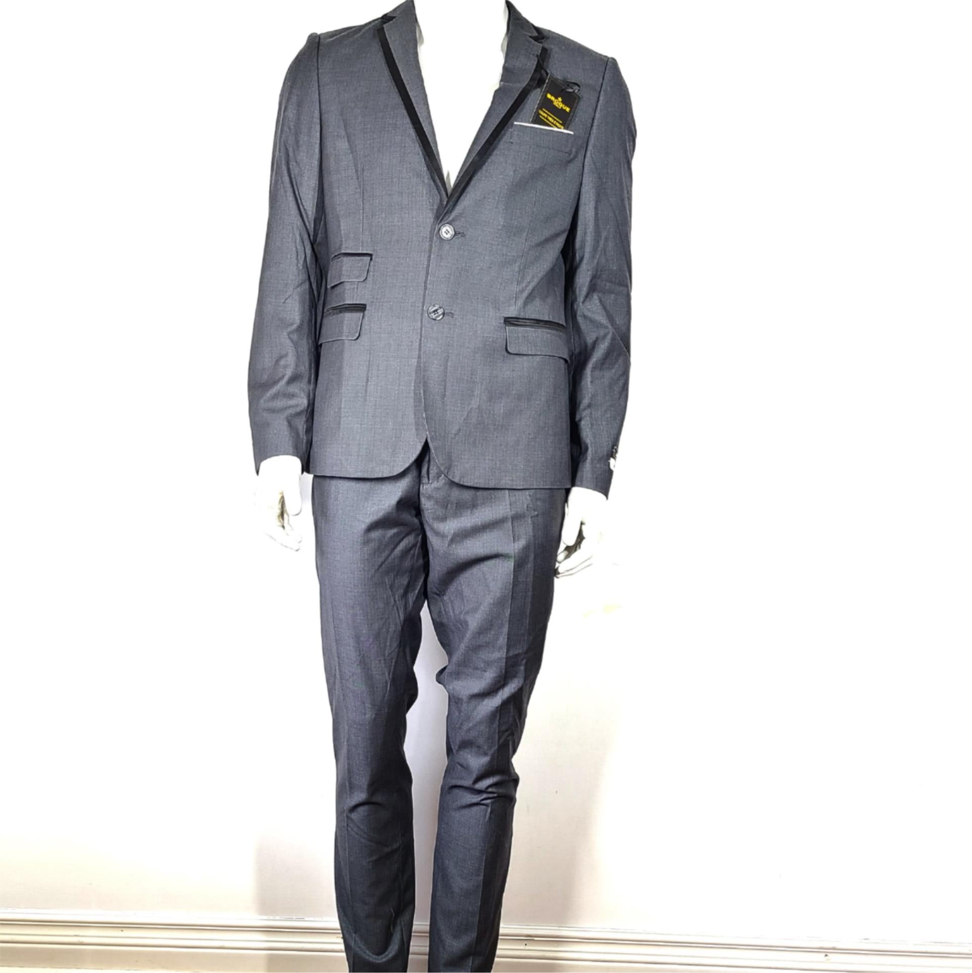 Brogue Italy Skinny Fit Suit Jacket & Pants Gray Sz 42 / 38 Waist