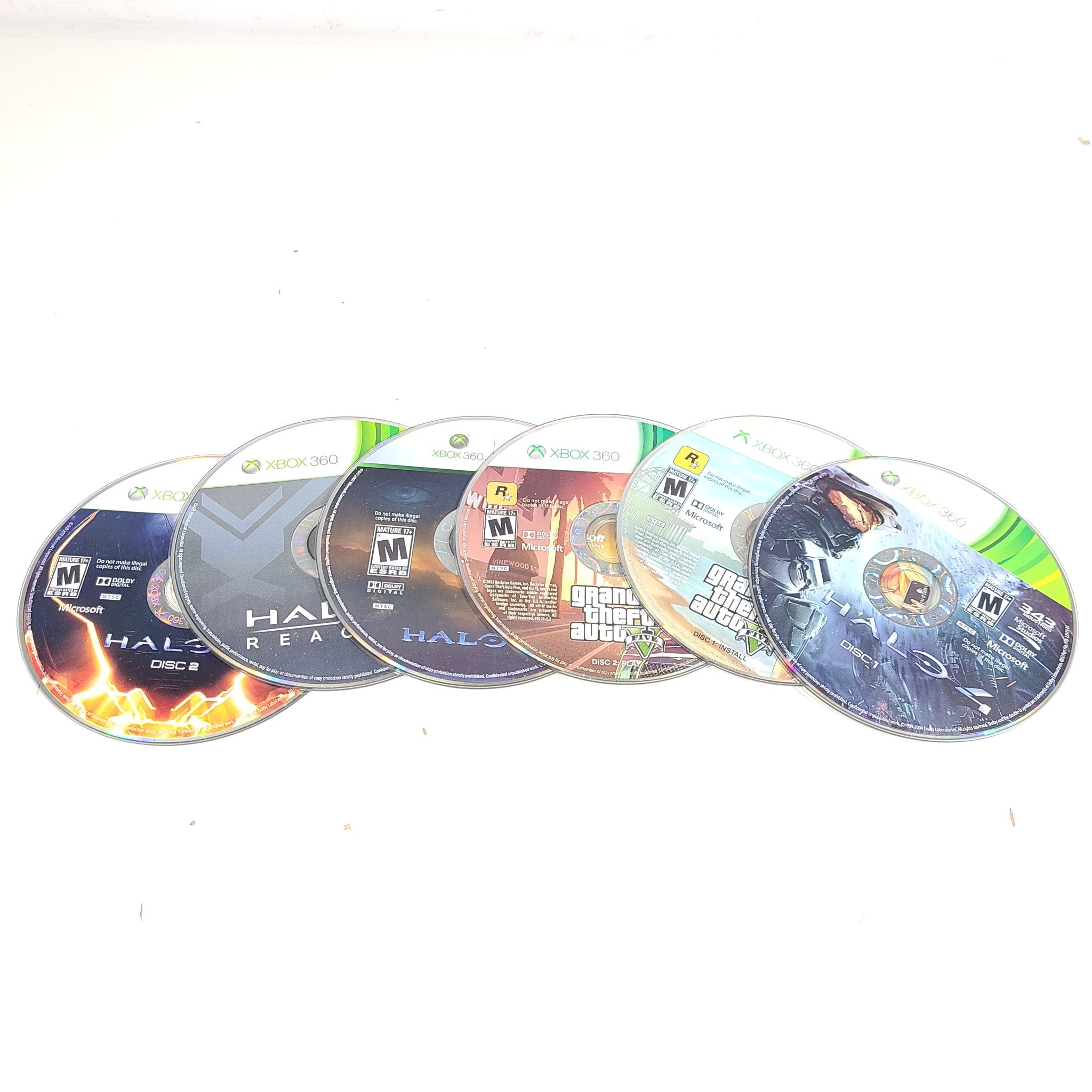 Lot of 4 Xbox 360 Games Halo 3, 4, Reach, GTA Grand Theft Auto 5 No Cases