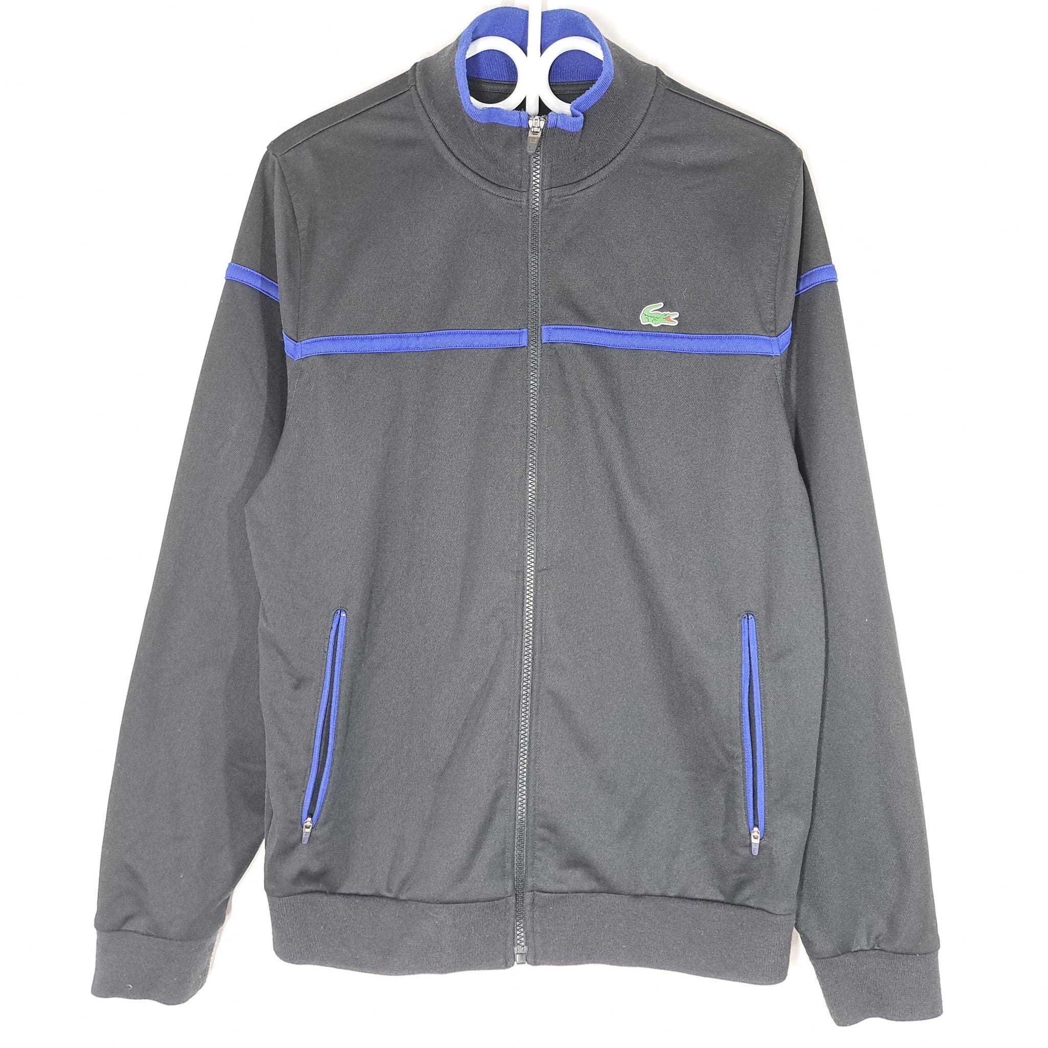 Lacoste Sport Men's Sweater Track Jacket Black Contrast Piping Sz L SH2120