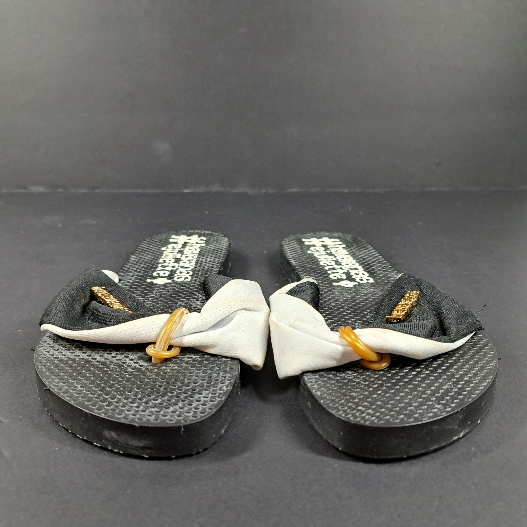 Havaianas + Juliette Flip Flop Sandals Flats with Bow Black White Sz 4