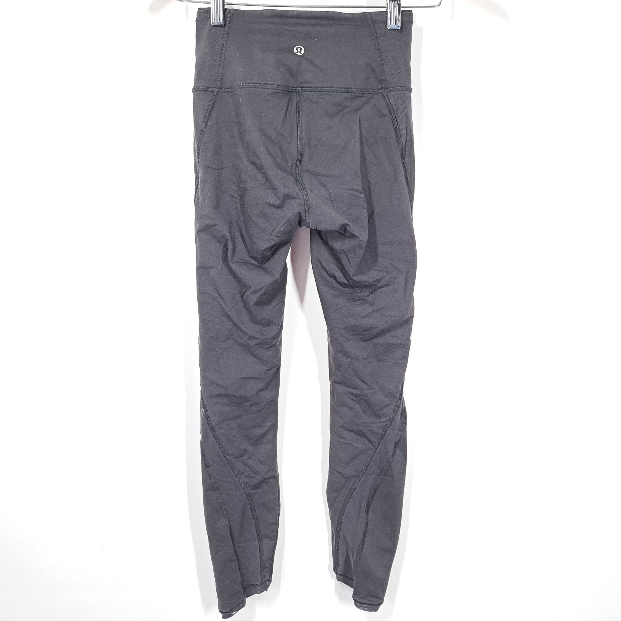 Lululemon 7/8 Leggings with Mesh Insert and Pockets Black Sz 2