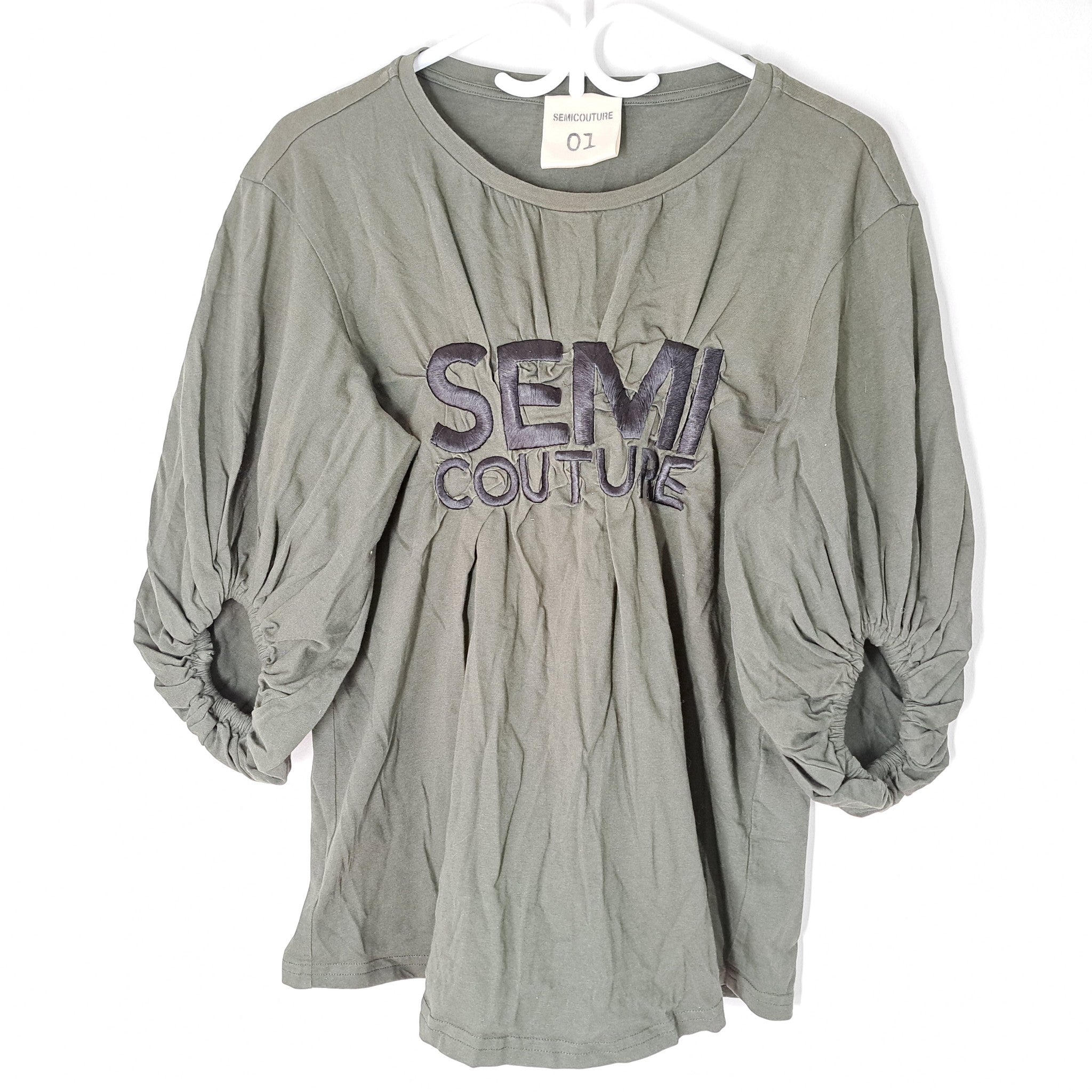 Semicouture Women's Balloon Sleeve Shirt Dark Green Sz S