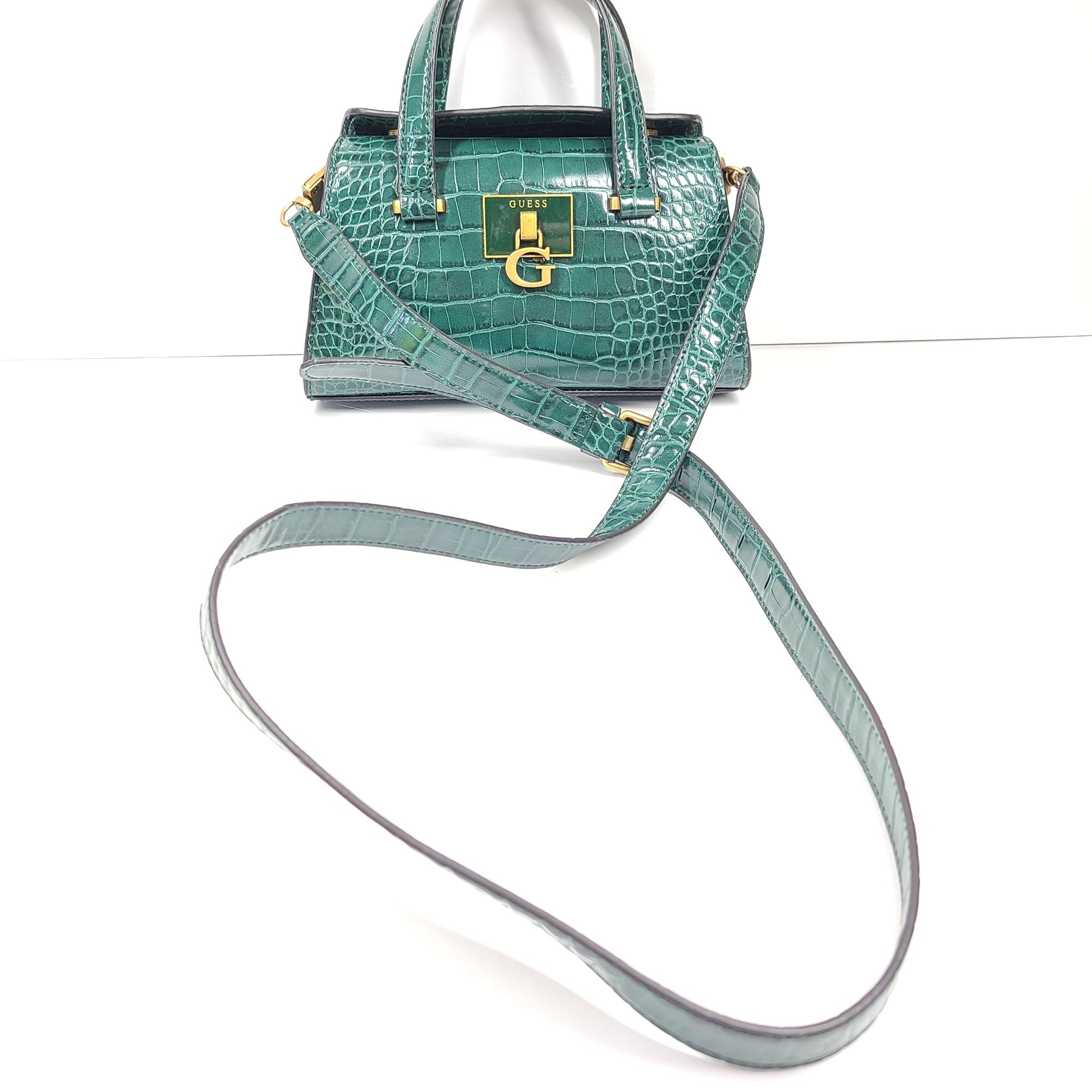 Guess Women's Stephi Crocodile Mini Girlfriend Handbag Crossover Green