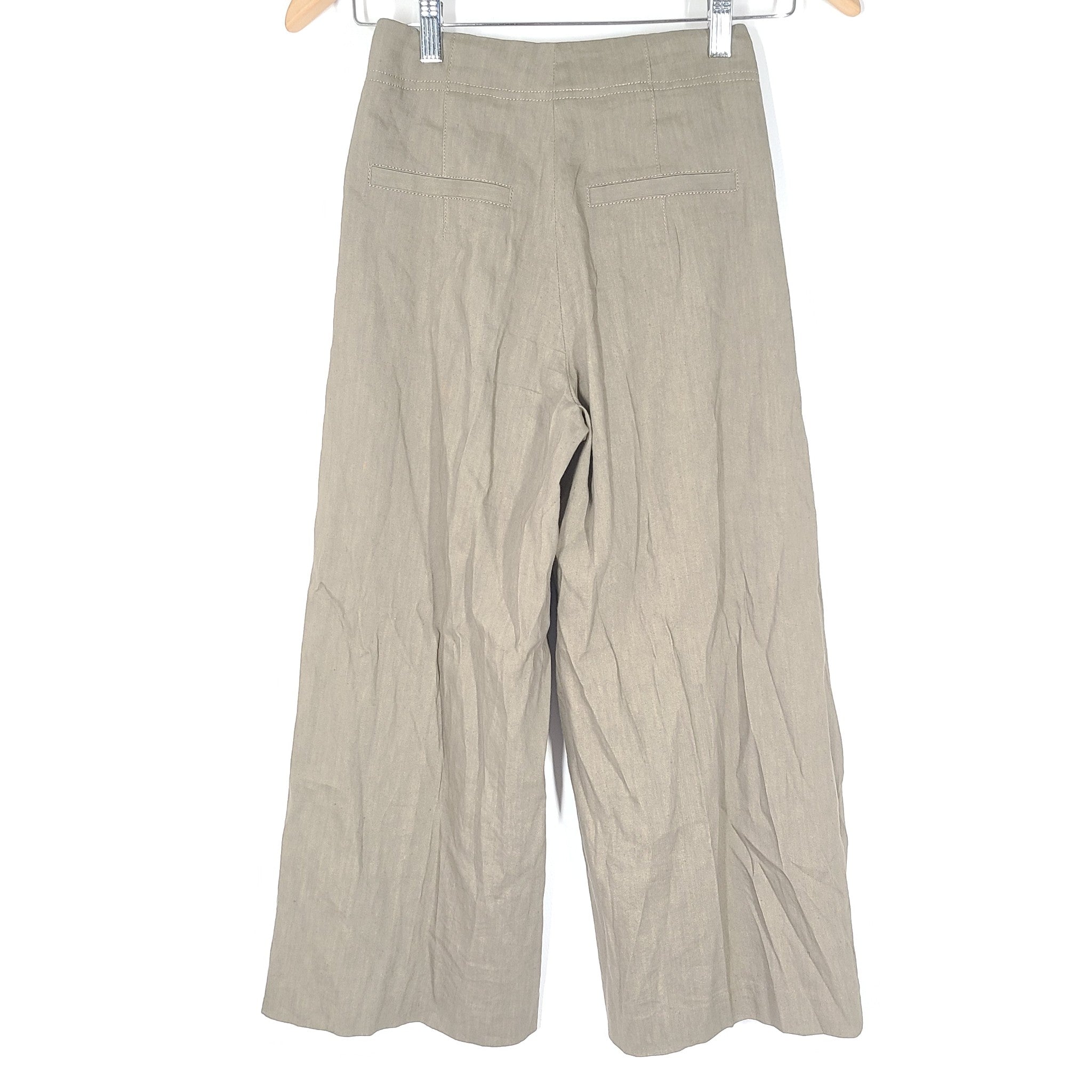 Babaton Wide Leg Cropped Linen Pants High Rise Khaki Sz 00