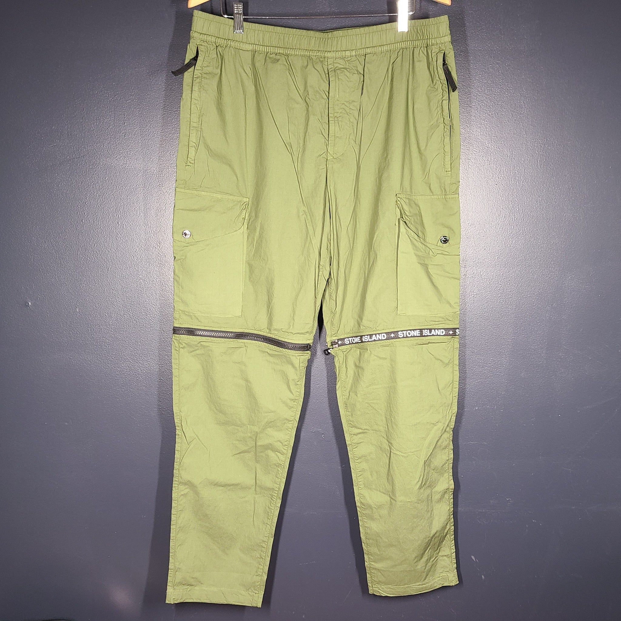Stone Island Men's Convertible Zip Knee Cargo Pants Olive Green Sz 38