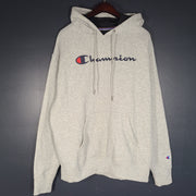 Champion Unisex Script Logo Fleece Hoodie Gray Sz L
