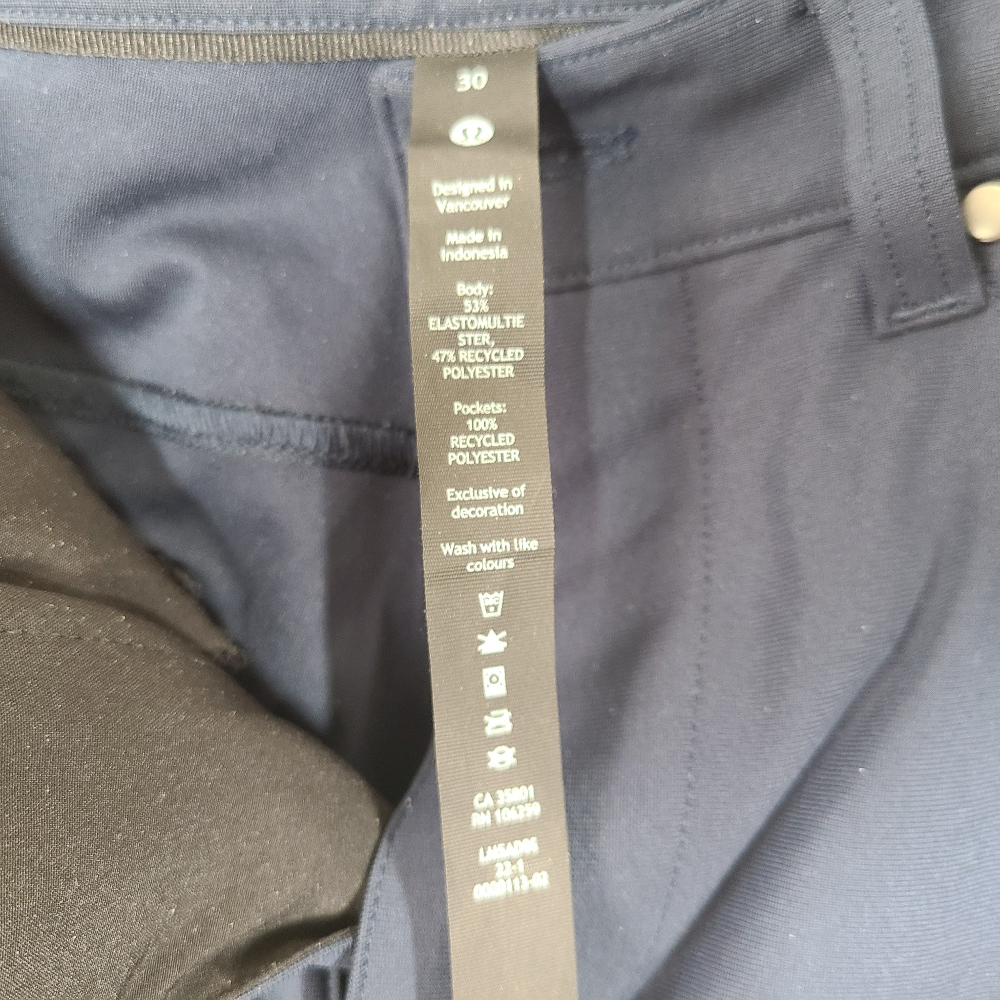 Lululemon Men's ABC Slim Fit 32 Warpstream Pants Navy Blue Sz 30
