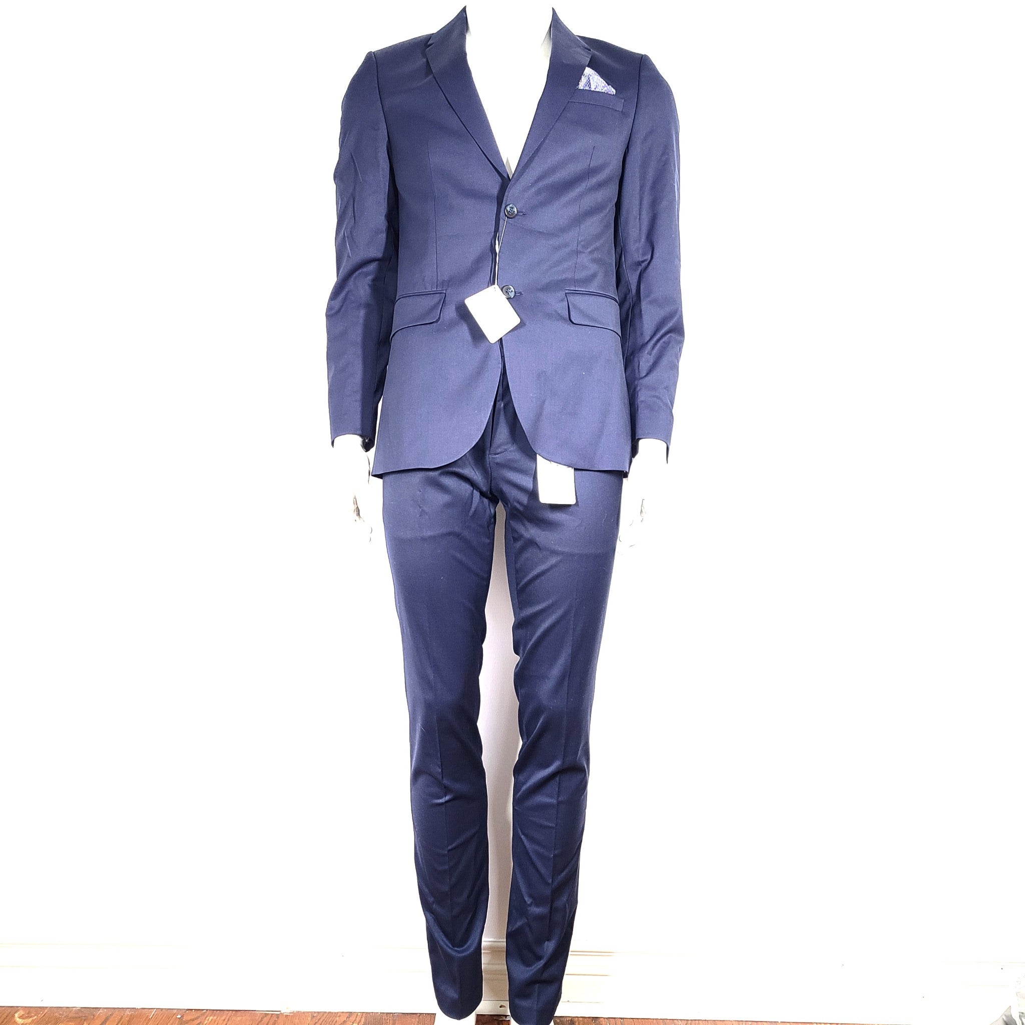 Tristan 2 Piece Suit Fitted Blazer & Slim Pants Navy Blue Sz 36 / 30 Waist