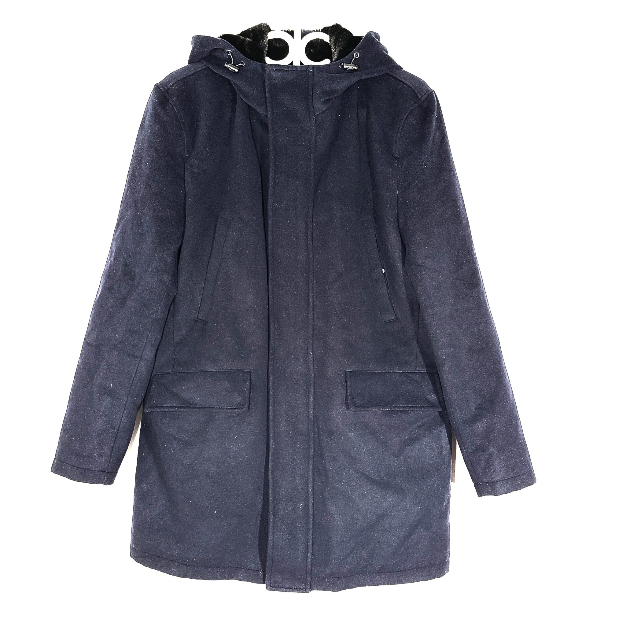 Zara Men's Fur Lined Insulated Overcoat Jacket Navy Blue Sz M