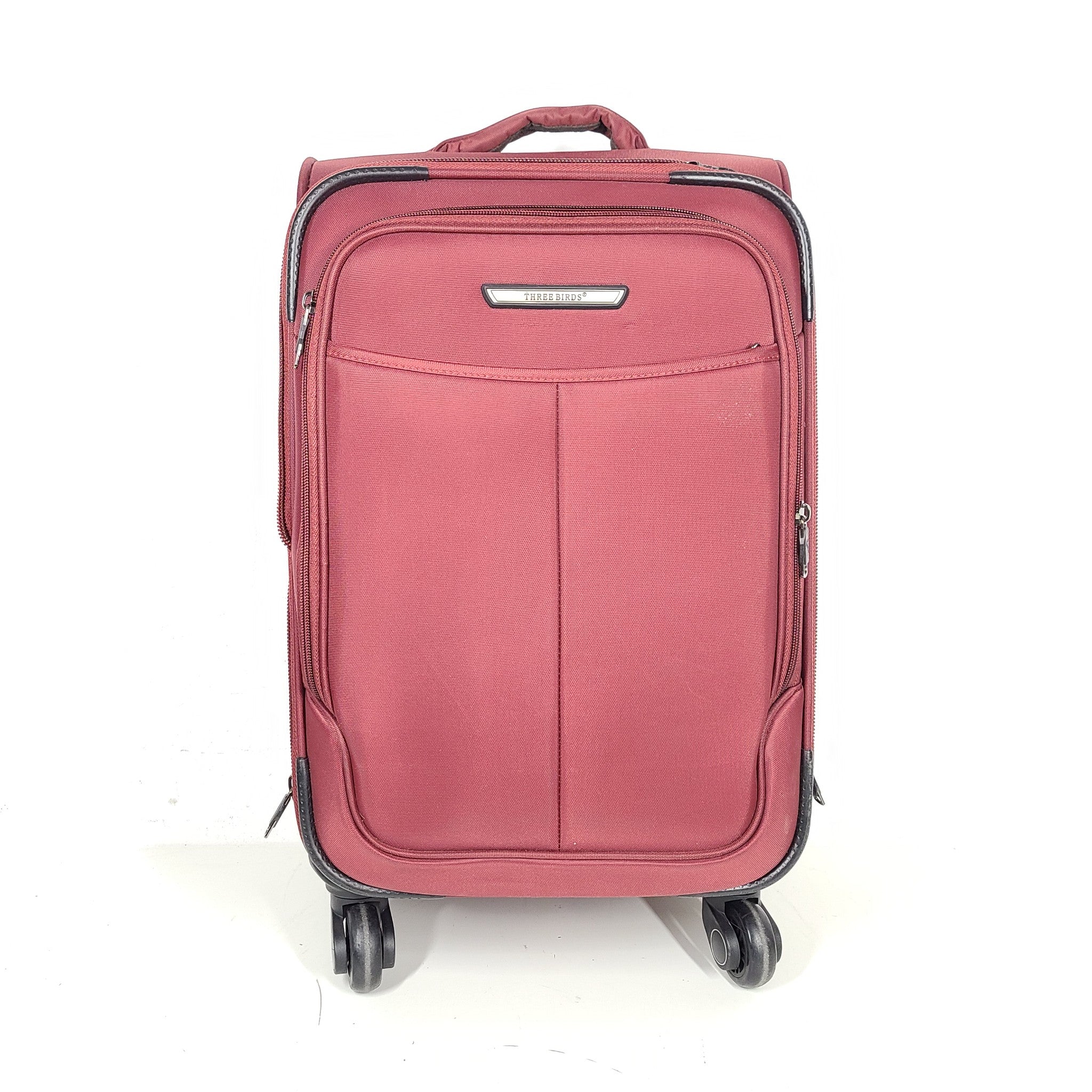Three Birds 23" Spinner Carry On Softshell Expandable Luggage Locking Red