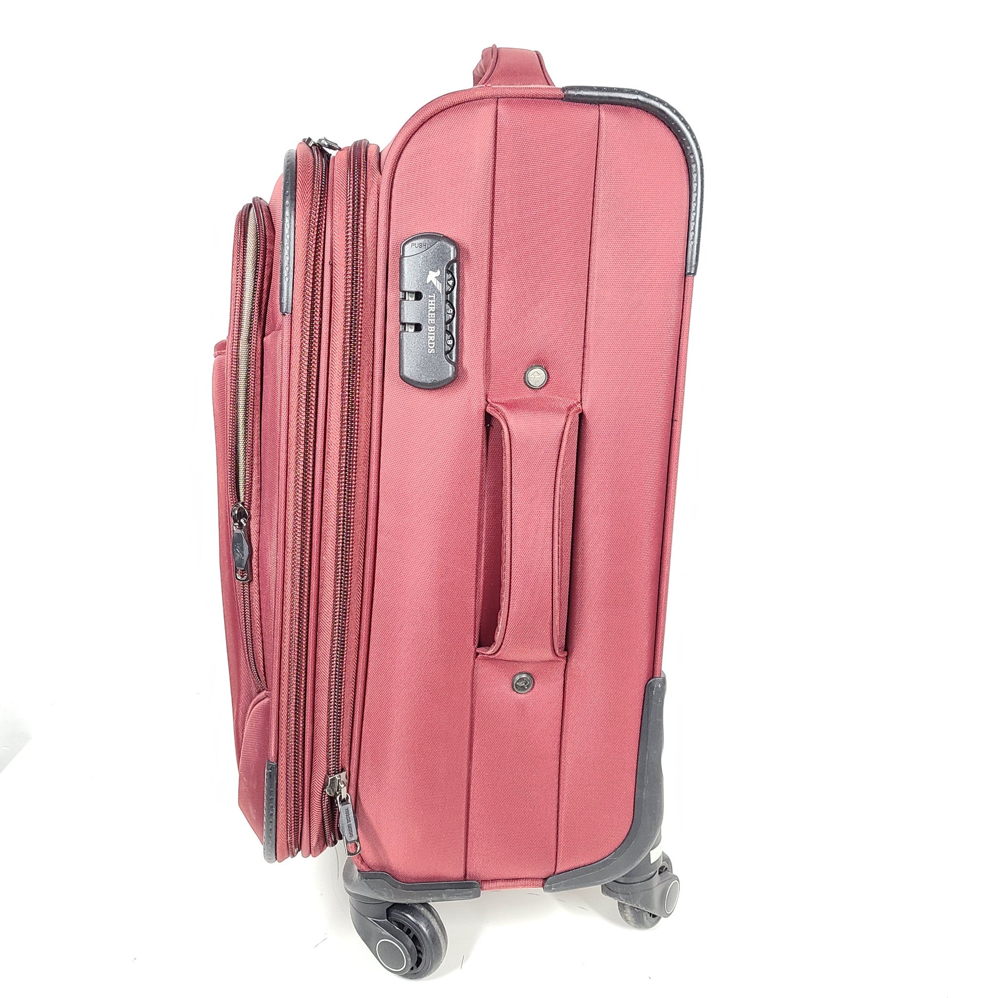 Three Birds 23" Spinner Carry On Softshell Expandable Luggage Locking Red
