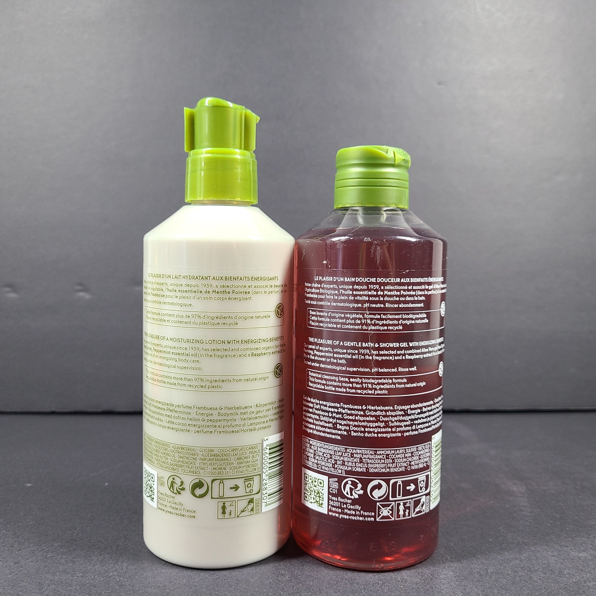 2 x 13 oz Set Yves Rocher Raspberry Peppermint Body Lotion  + Shower Gel