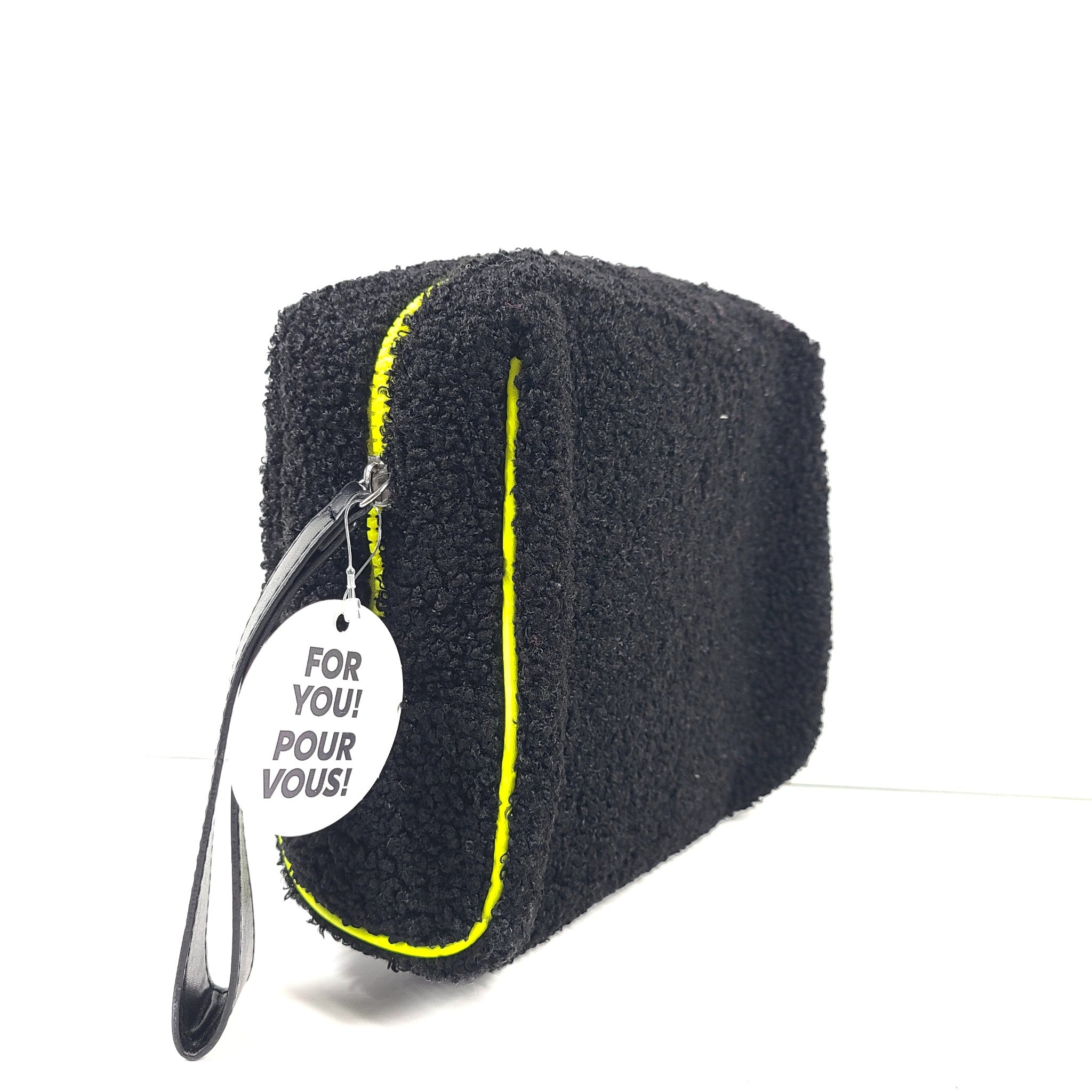 Shoppers Drug Mart Cosmetics Makeup Bag Zippered Pouch Chenille Black Yellow Zip