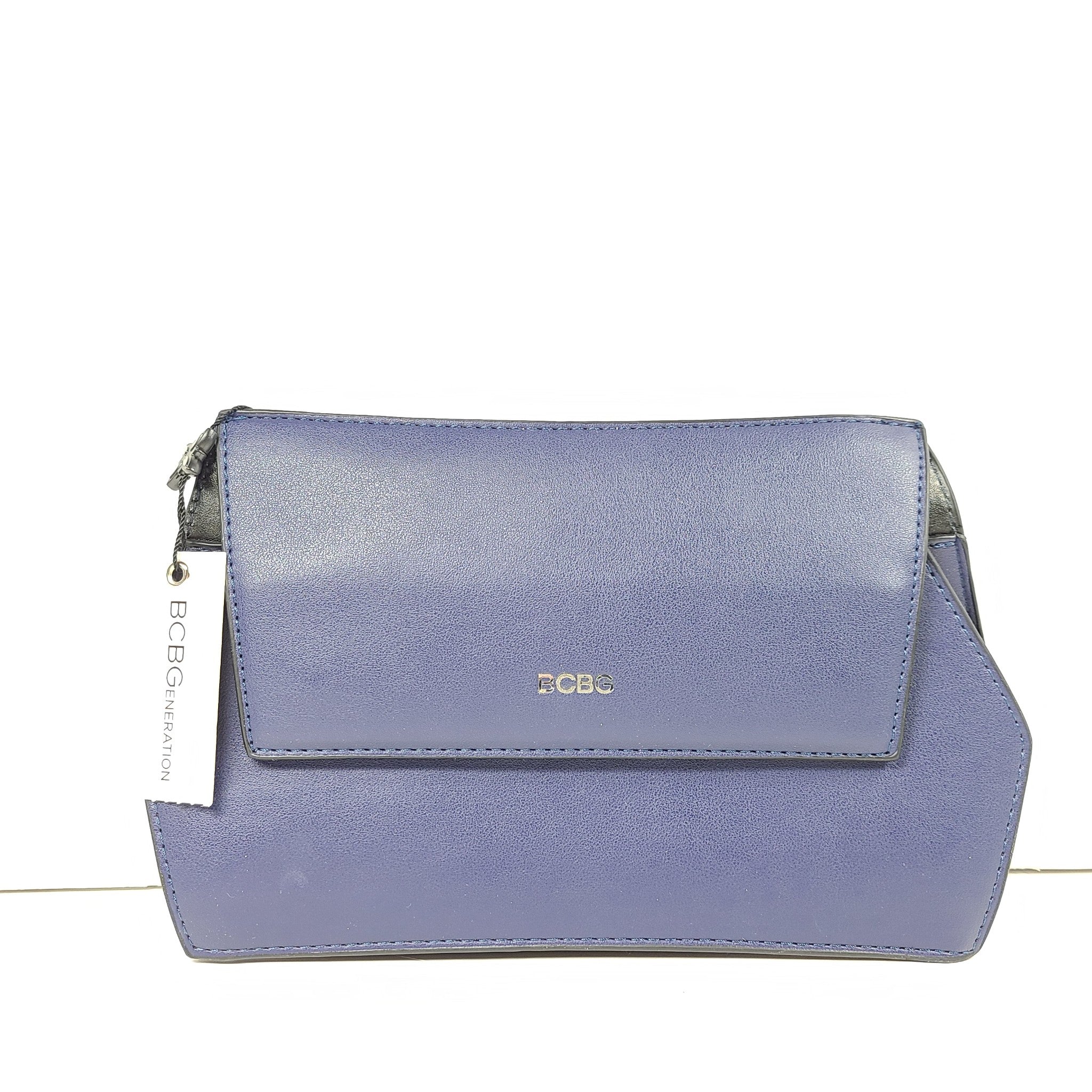 BCBGeneration BCBG Clover Convertible Clutch Vegan Leather Crossbody Purse Blue