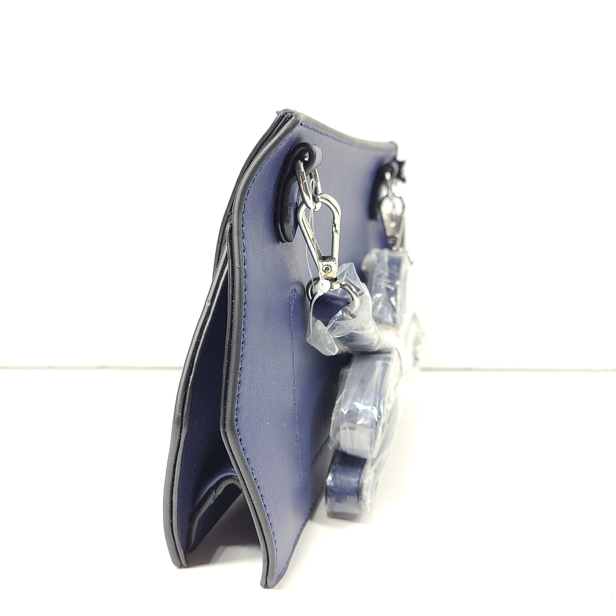 BCBGeneration BCBG Clover Convertible Clutch Vegan Leather Crossbody Purse Blue