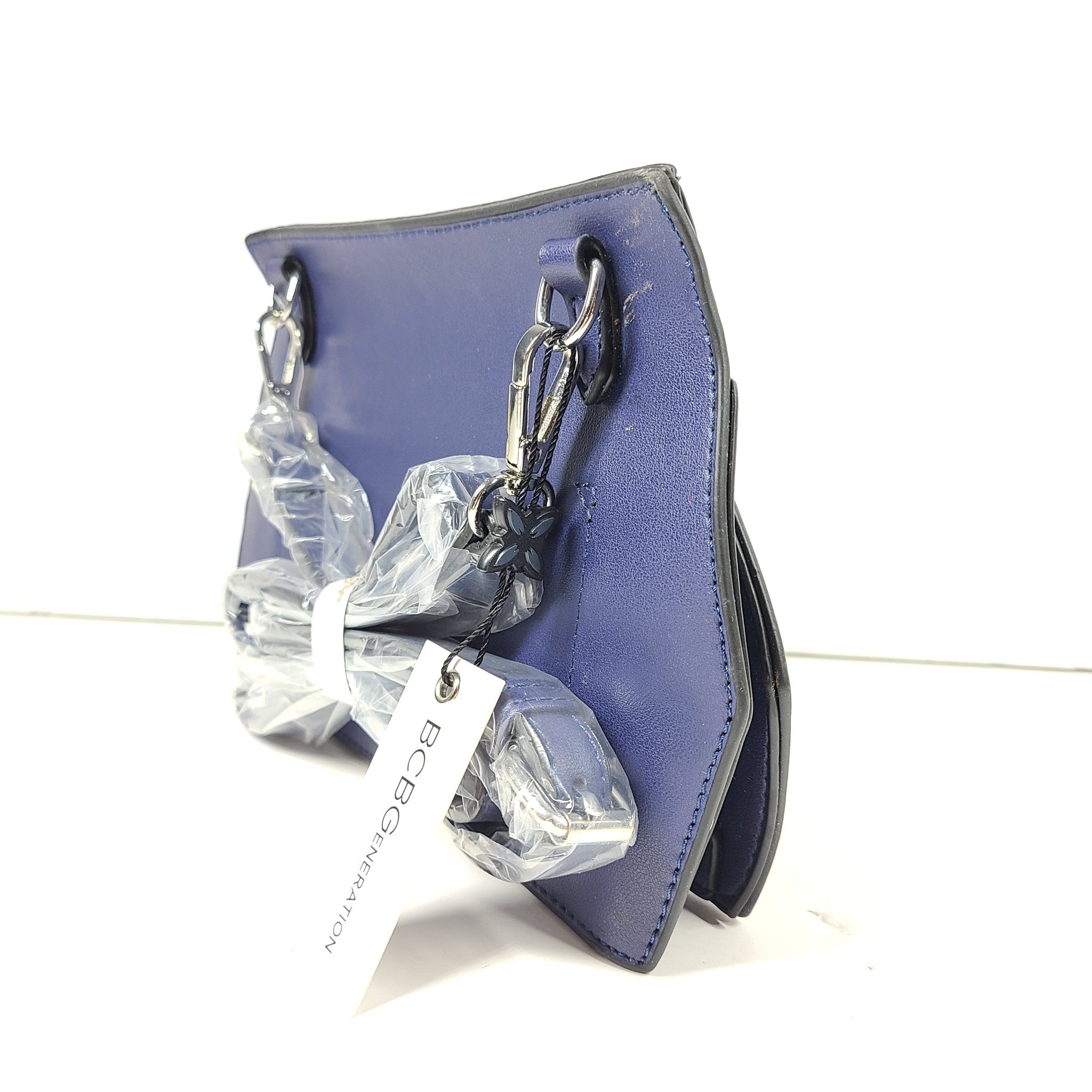 BCBGeneration BCBG Clover Convertible Clutch Vegan Leather Crossbody Purse Blue
