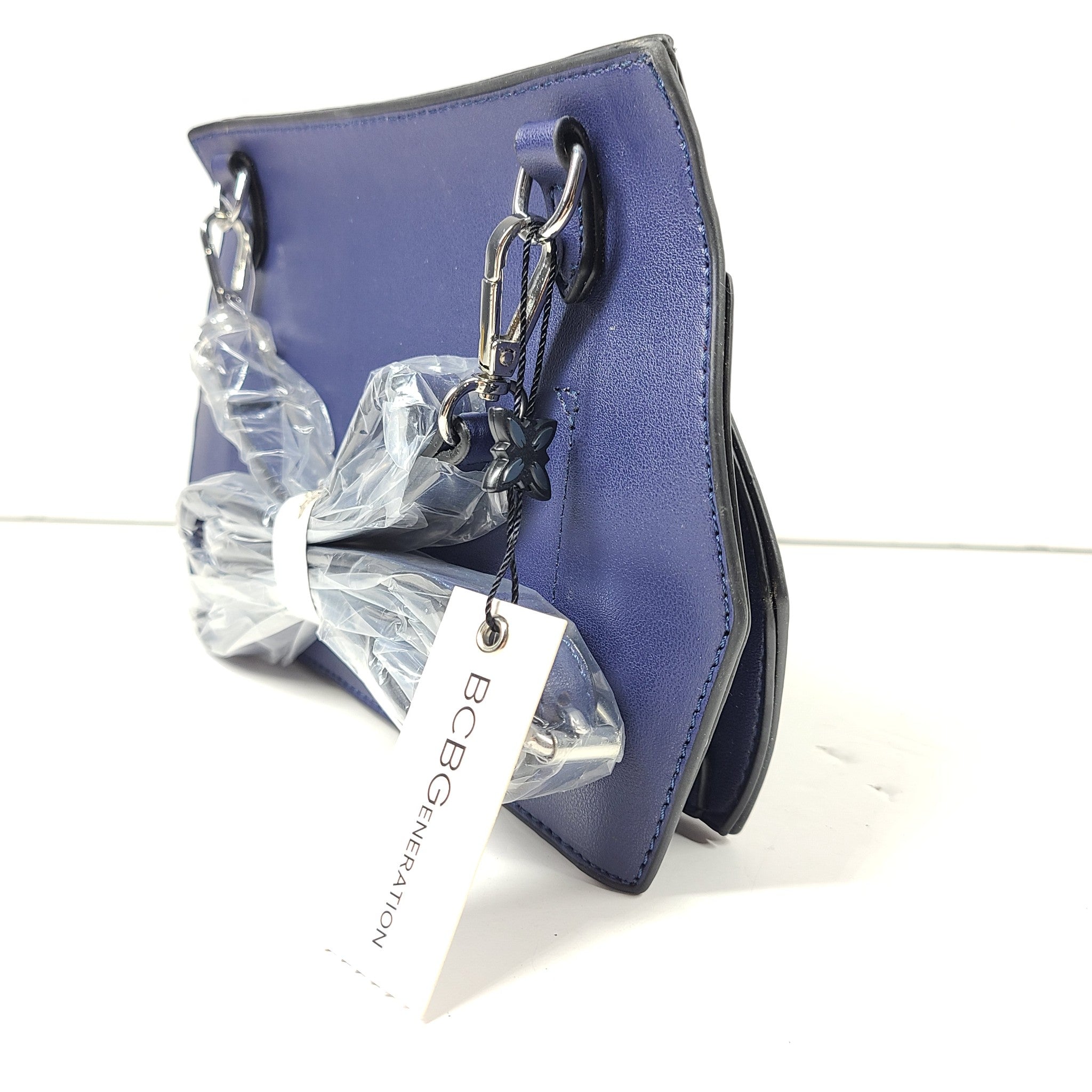 BCBGeneration BCBG Clover Convertible Clutch Vegan Leather Crossbody Purse Blue