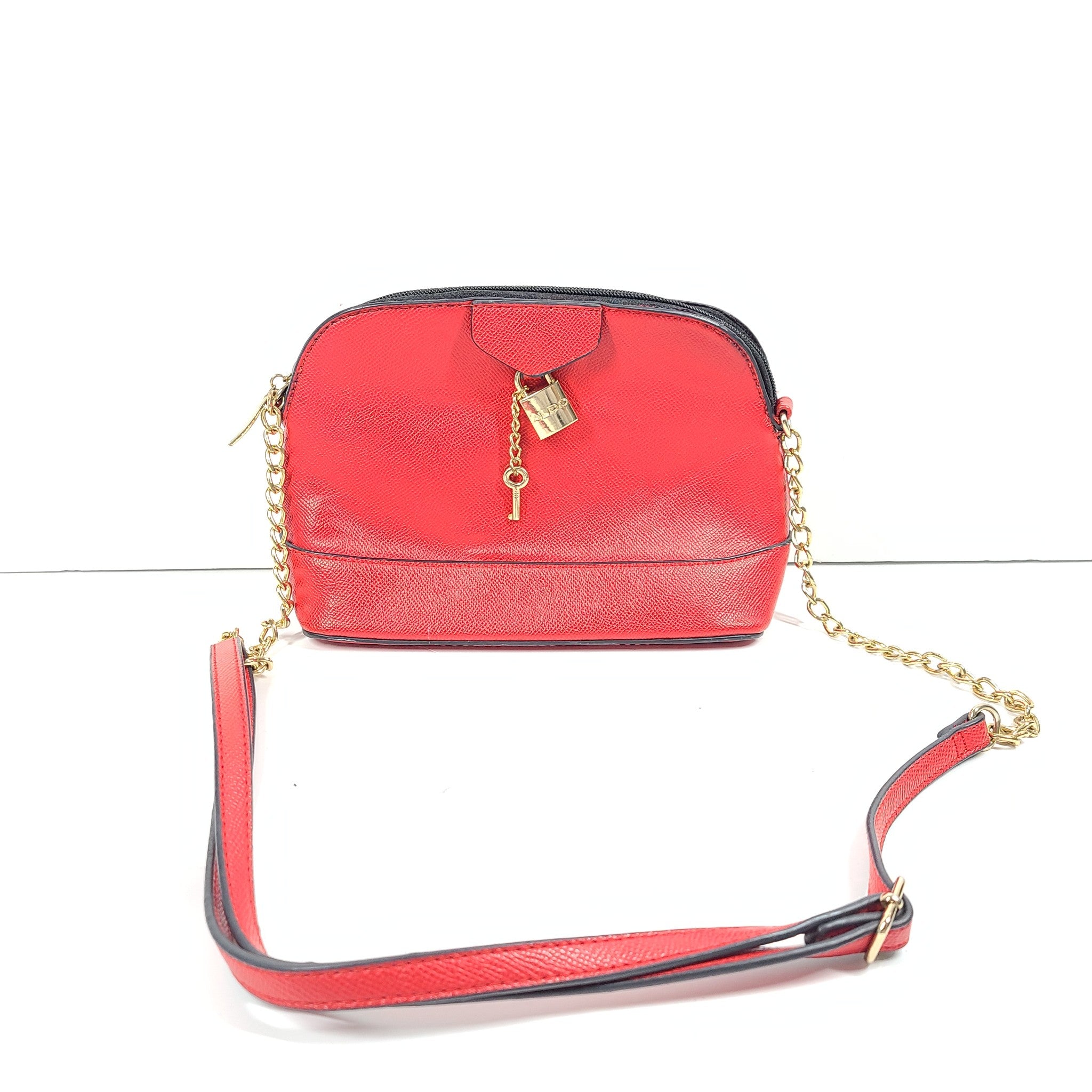 Aldo Dome Crossbody Bag with Golden Chain Straps in Lipstick Red