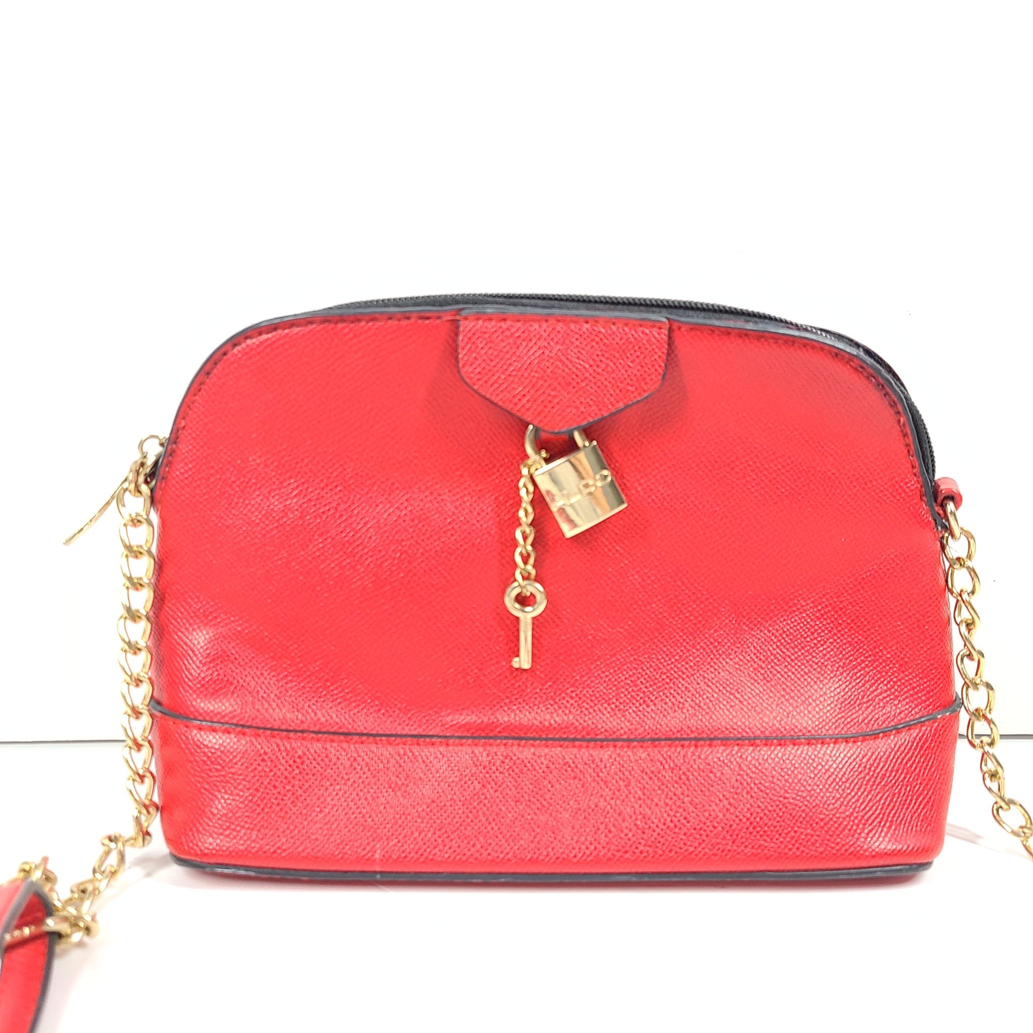 Aldo Dome Crossbody Bag with Golden Chain Straps in Lipstick Red