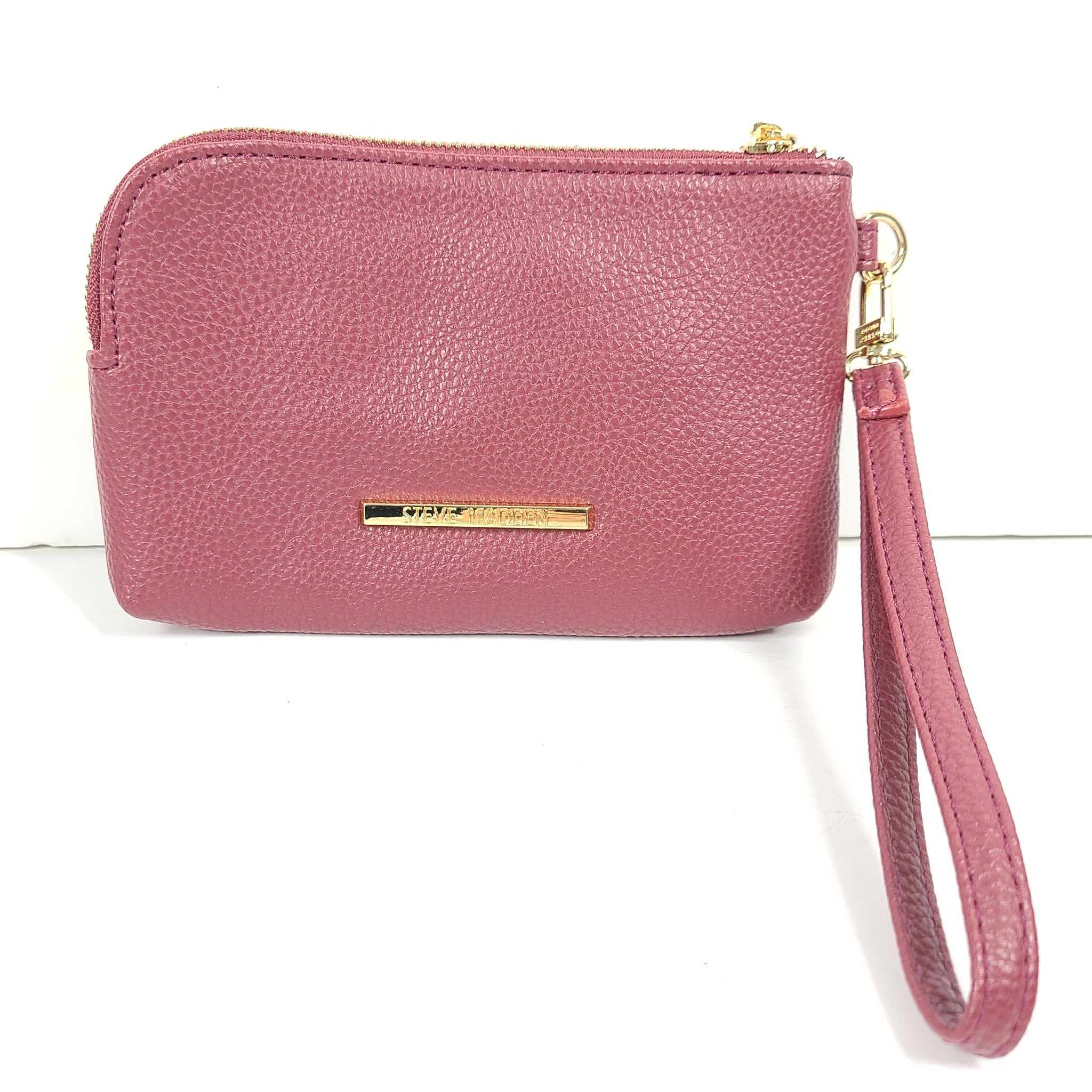 Steve Madden Faux Leather Wristlet w/ 2 Zipper Compartments Burgundy Red