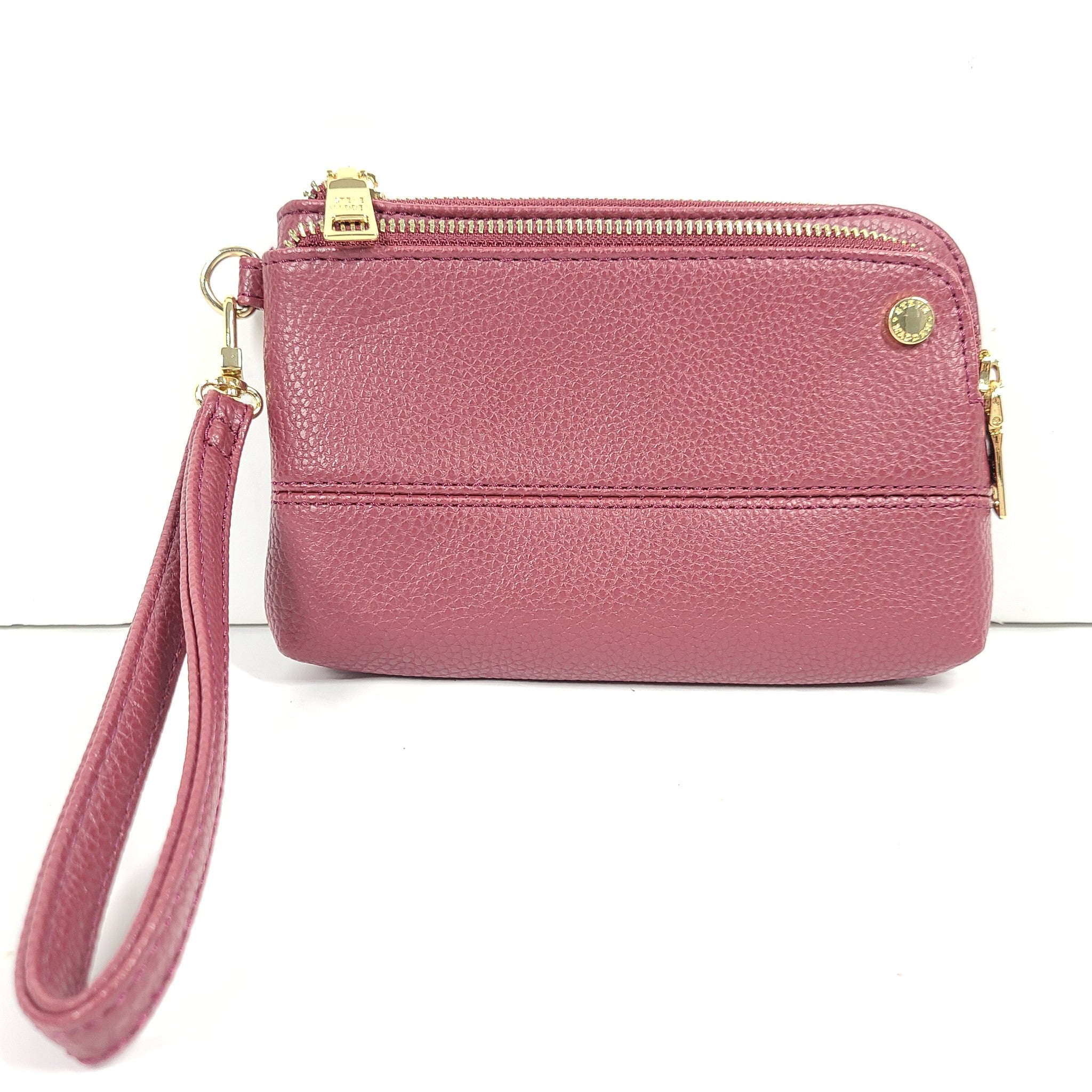 Steve Madden Faux Leather Wristlet w/ 2 Zipper Compartments Burgundy Red